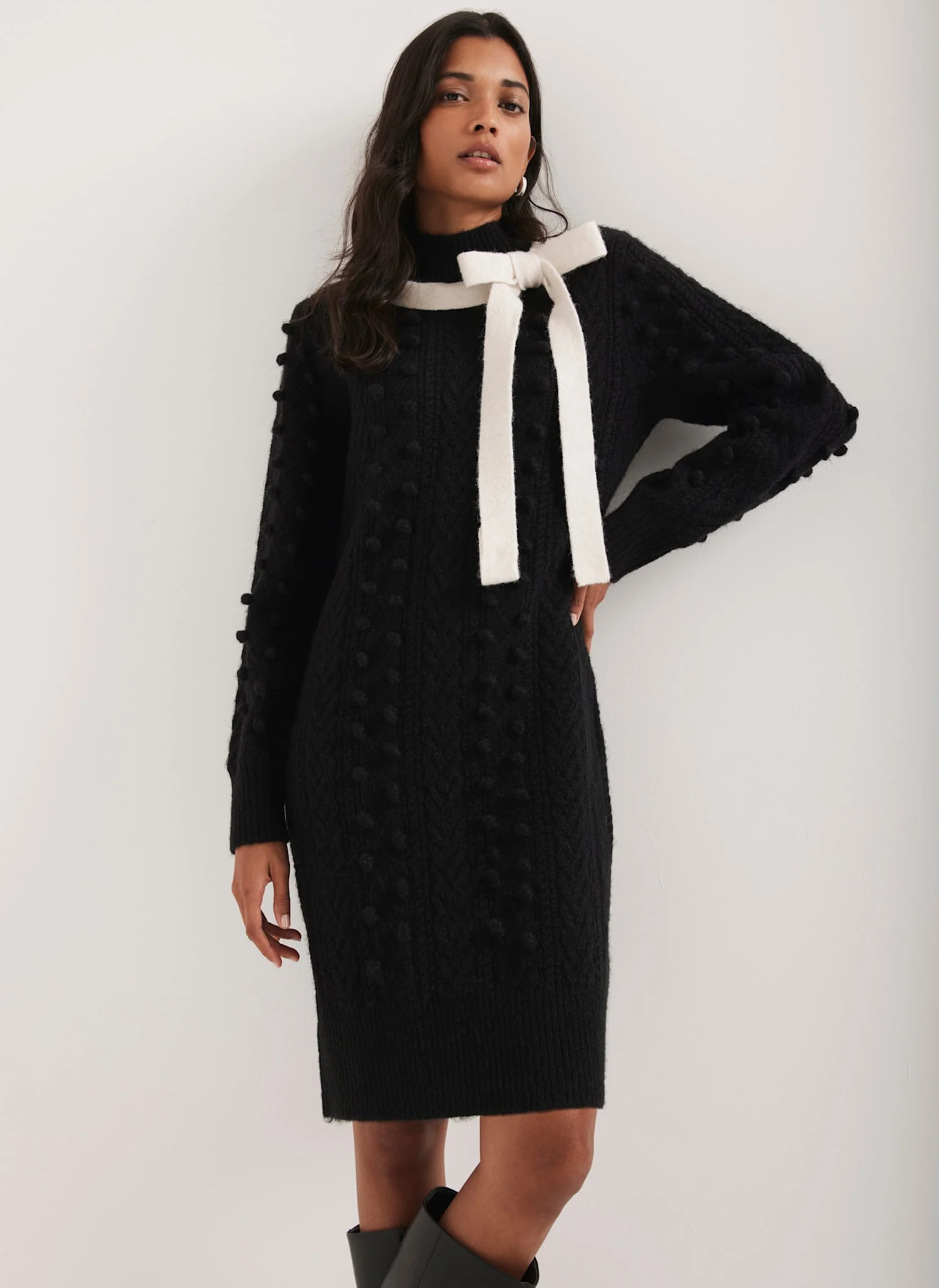 13277-black-bow-detail-cable-knit-mini-dress-2.webp Black Bow Detail Cable Knit Mini Dress