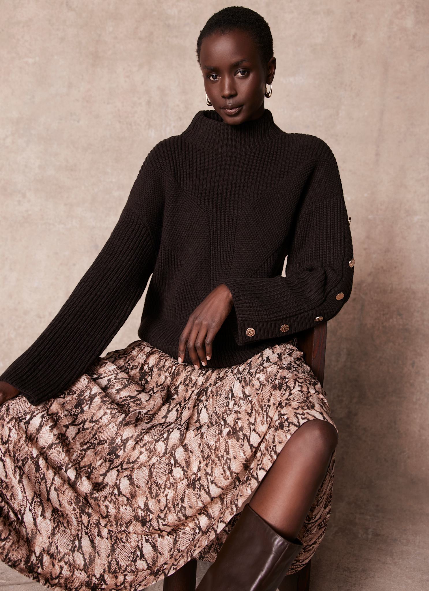 13283-brown-snake-print-midi-skirt-2.jpg Brown Snake Print Midi Skirt