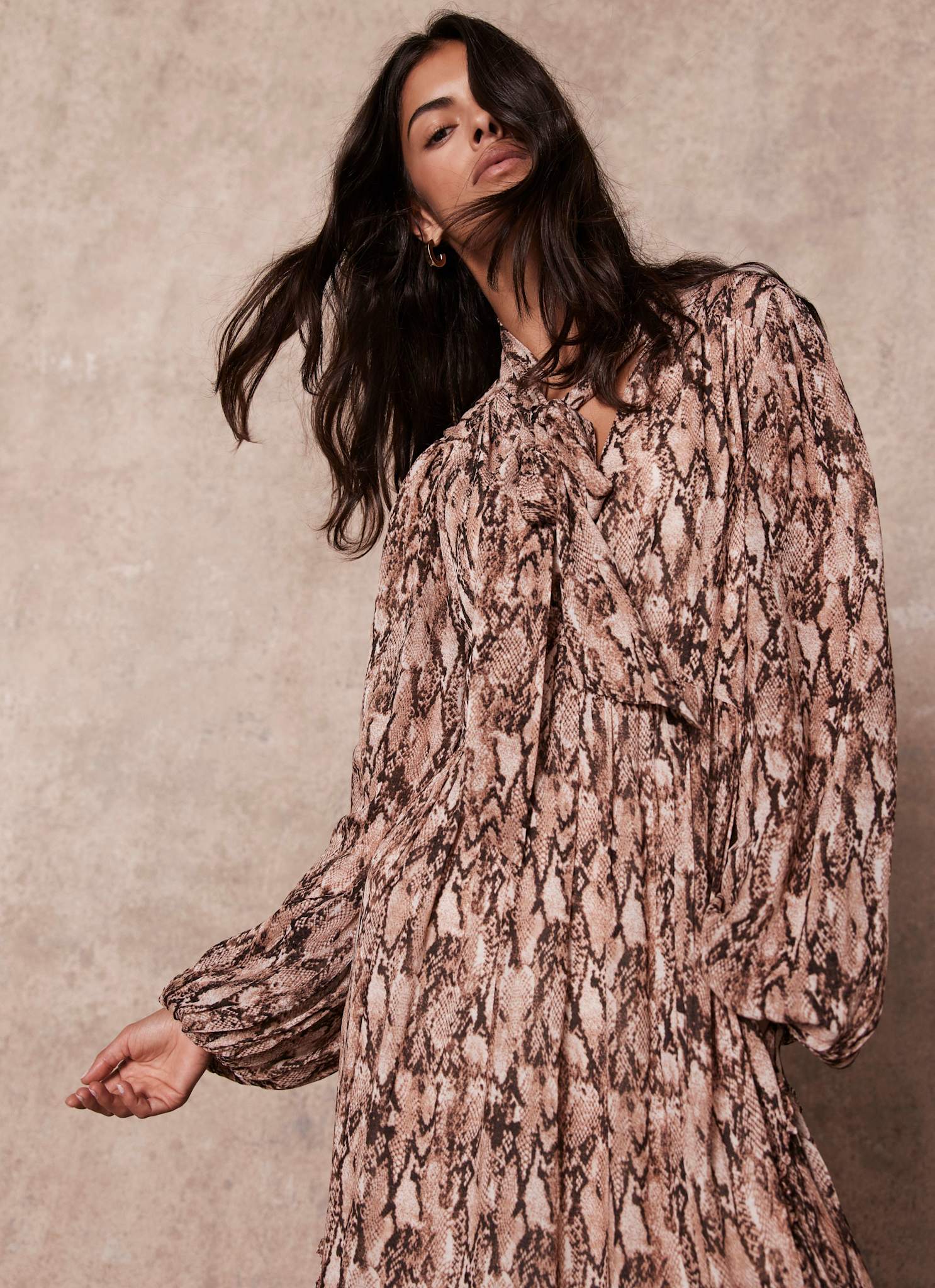 13329-brown-snake-print-midi-dress-3.jpg Brown Snake Print Midi Dress