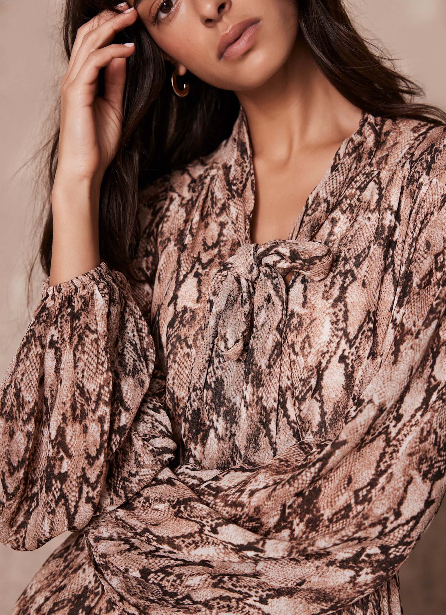 13329-brown-snake-print-midi-dress-5.jpg Brown Snake Print Midi Dress