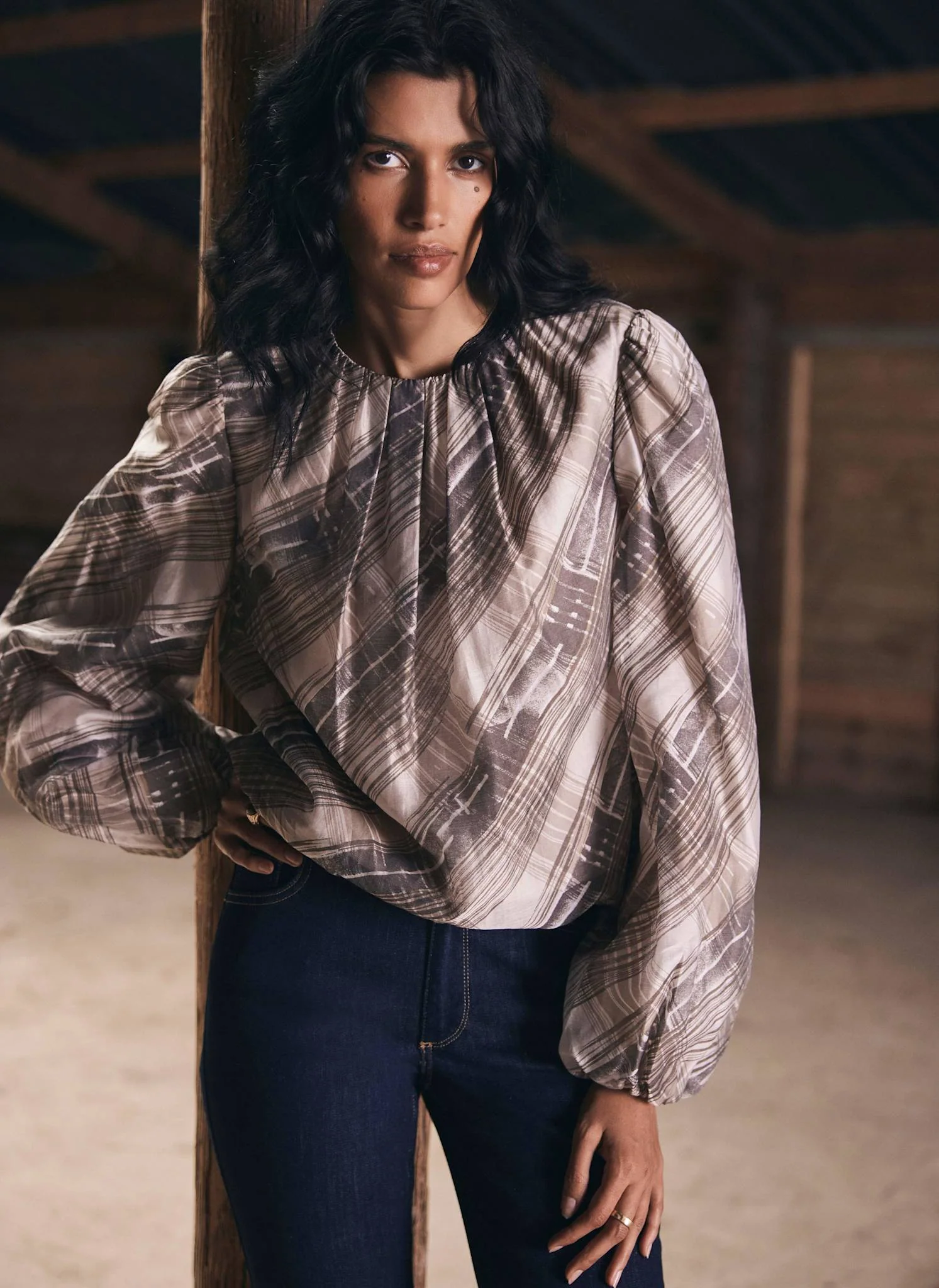 13337-brown-check-print-blouse-1.webp Brown Check Print Blouse