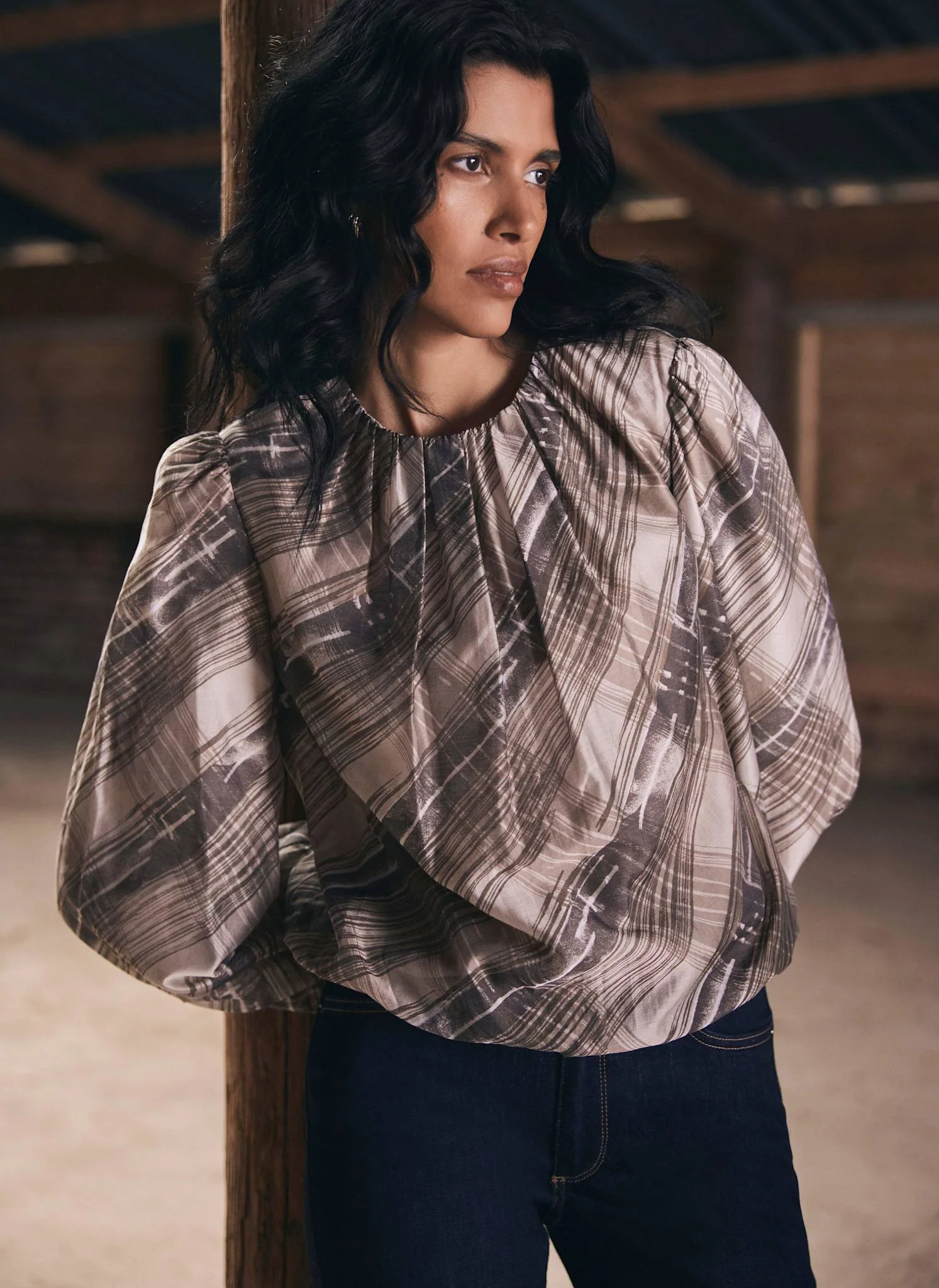 13337-brown-check-print-blouse-2.webp Brown Check Print Blouse