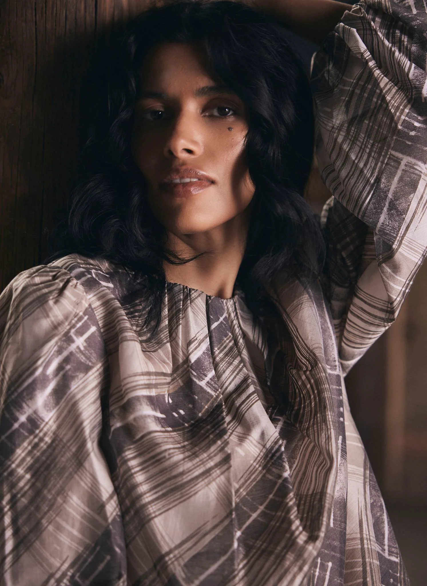13337-brown-check-print-blouse-3.webp Brown Check Print Blouse