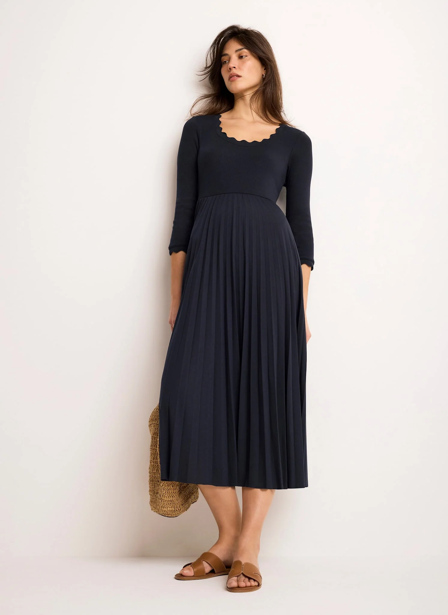 13343-navy-scallop-jersey-mix-midi-dress-1.webp Navy Scallop Jersey Mix Midi Dress