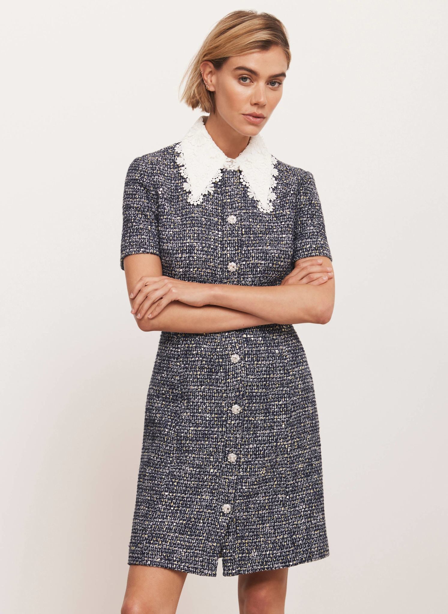 13403-navy-statement-collar-boucle-mini-dress-2.jpg Navy Statement Collar Boucle Mini Dress