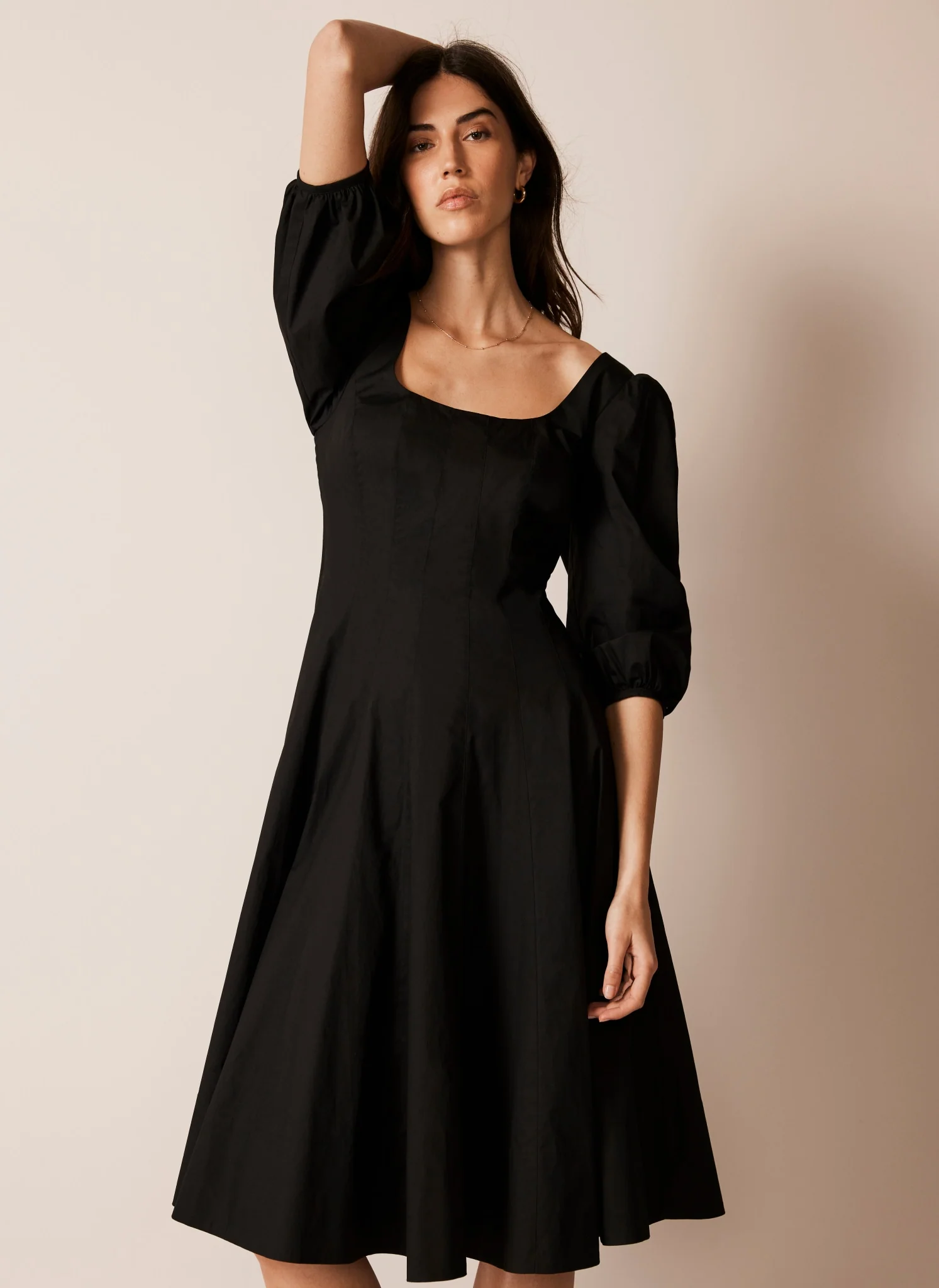13439-black-cotton-puff-sleeve-midi-dress-3.webp Black Cotton Puff Sleeve Midi Dress