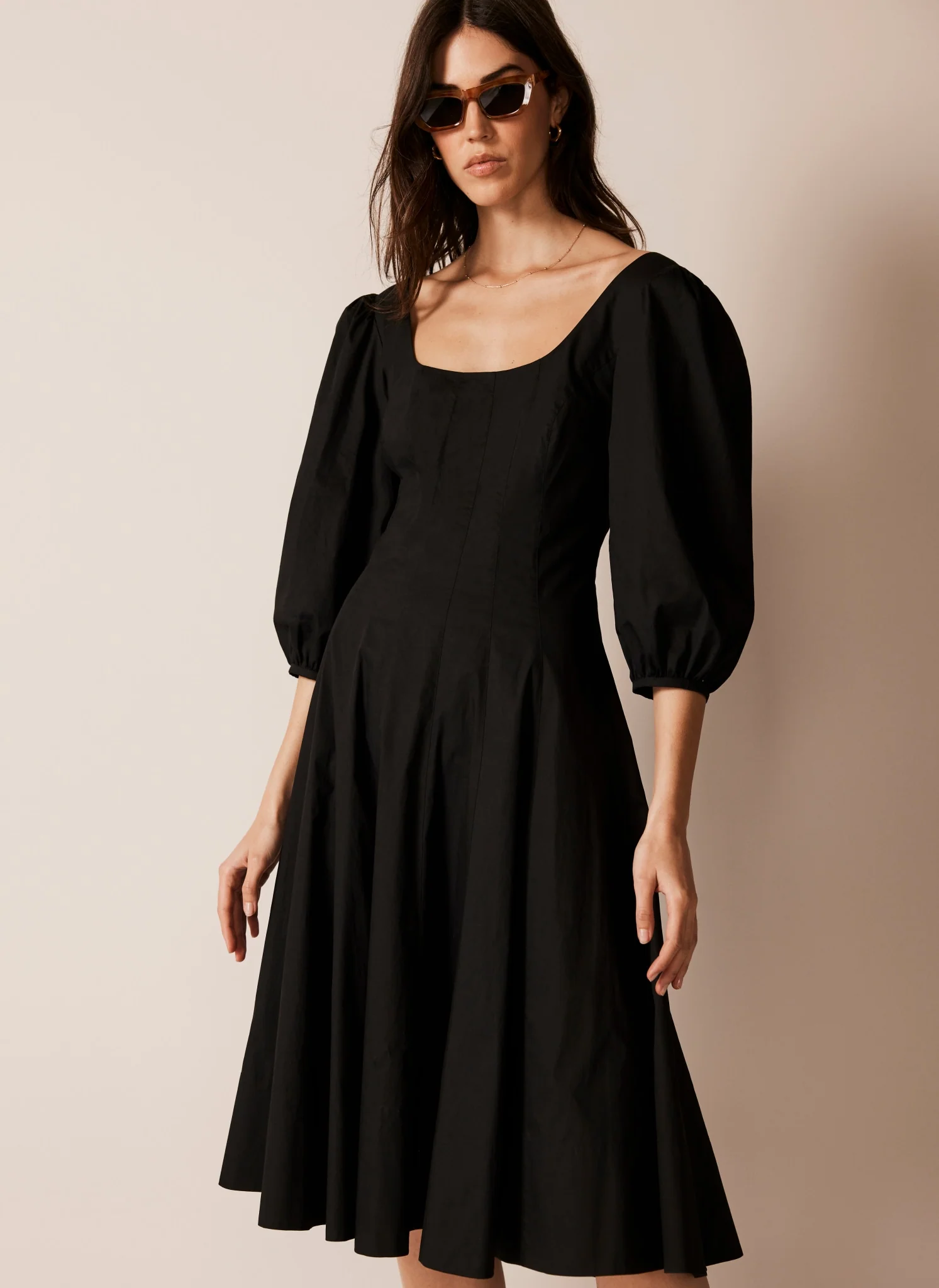 13439-black-cotton-puff-sleeve-midi-dress-4.webp Black Cotton Puff Sleeve Midi Dress