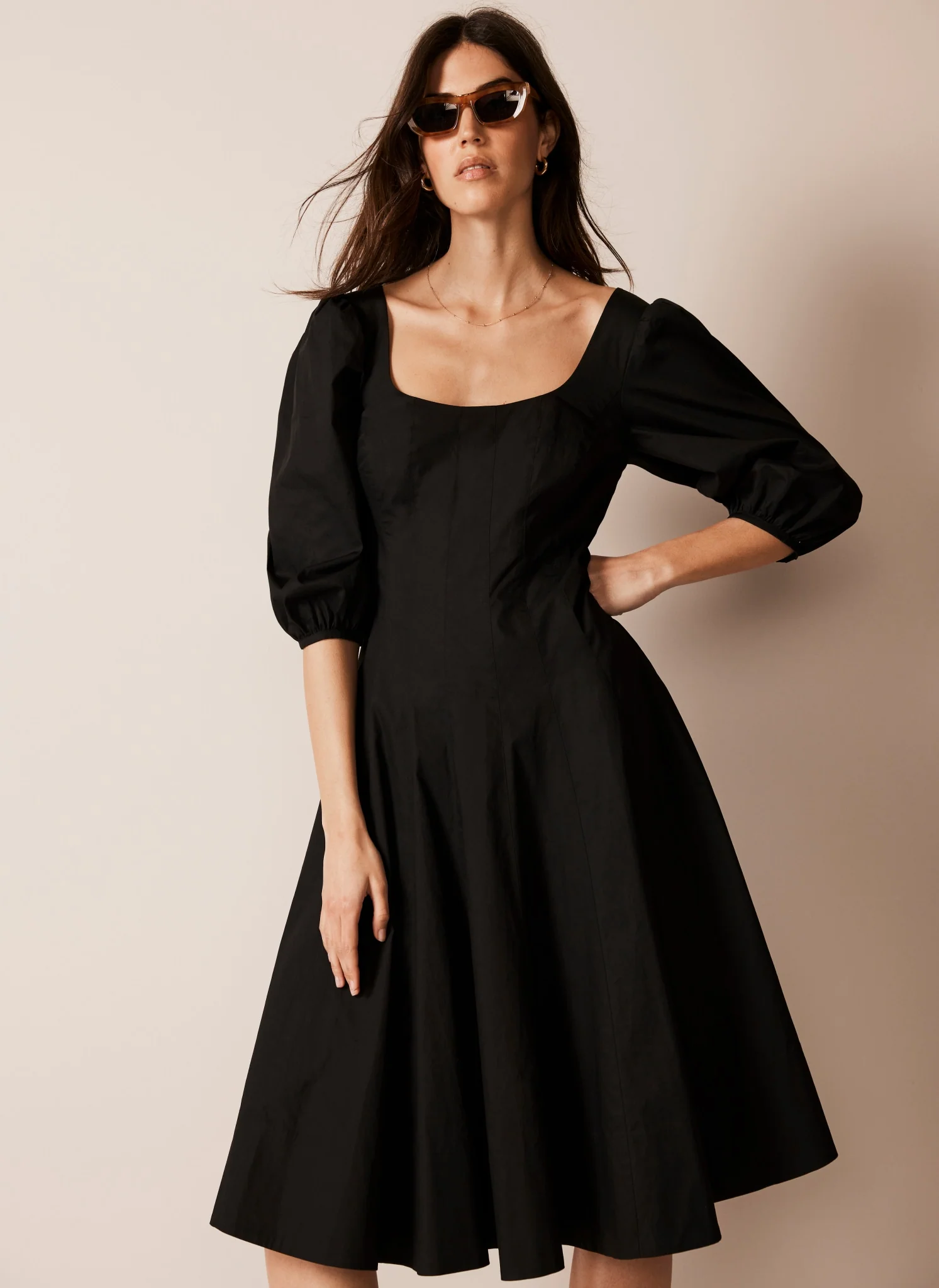 13439-black-cotton-puff-sleeve-midi-dress-6.webp Black Cotton Puff Sleeve Midi Dress