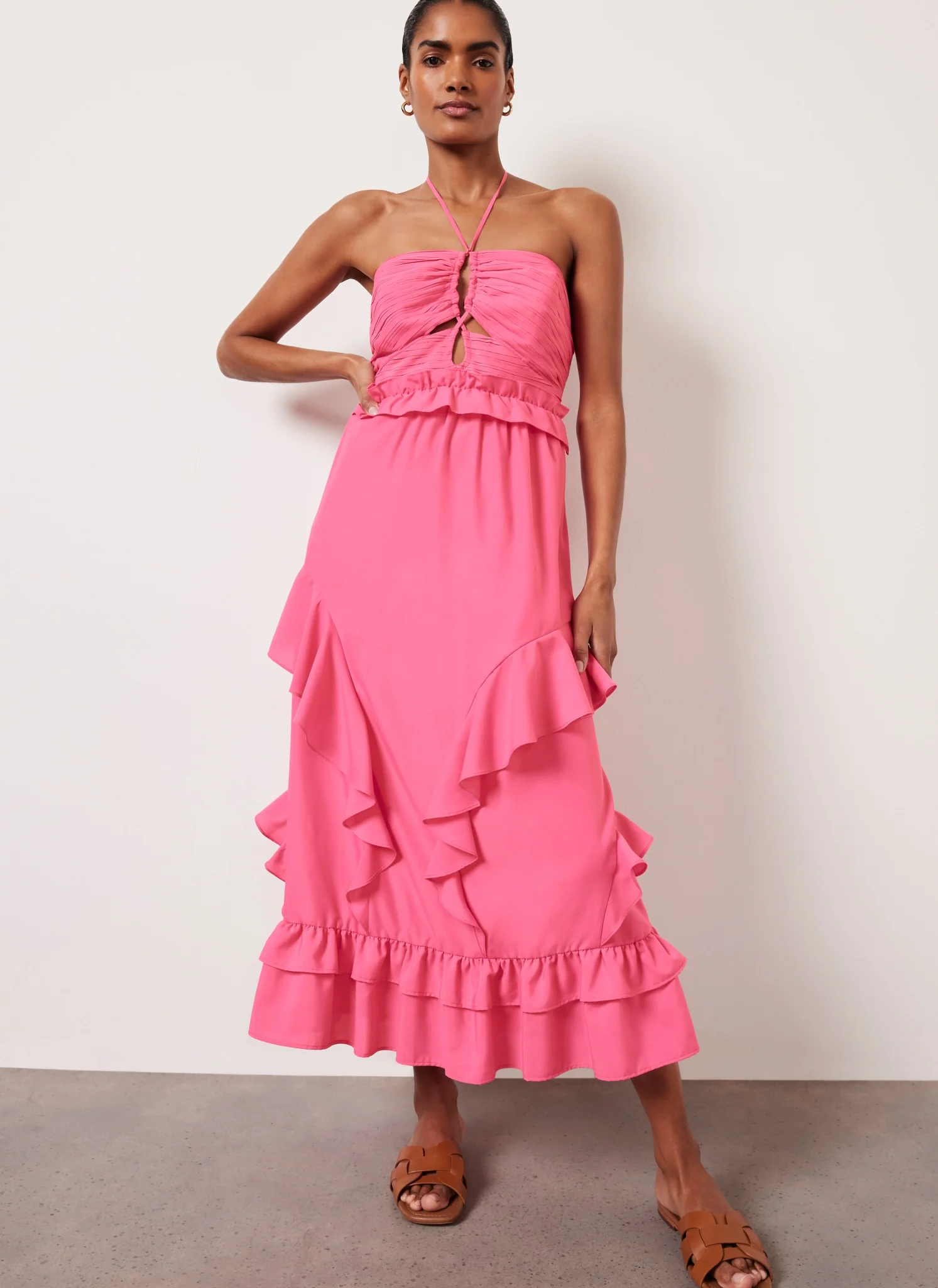 13453-pink-ruffle-halter-midi-dress-5.webp Pink Ruffle Halter Midi Dress