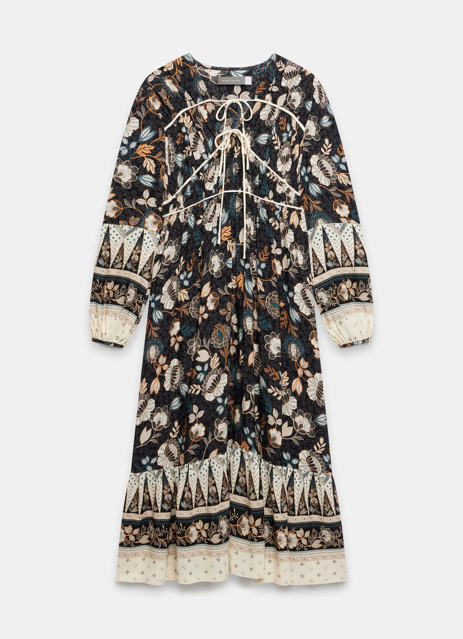 Black Floral Print Midi Dress