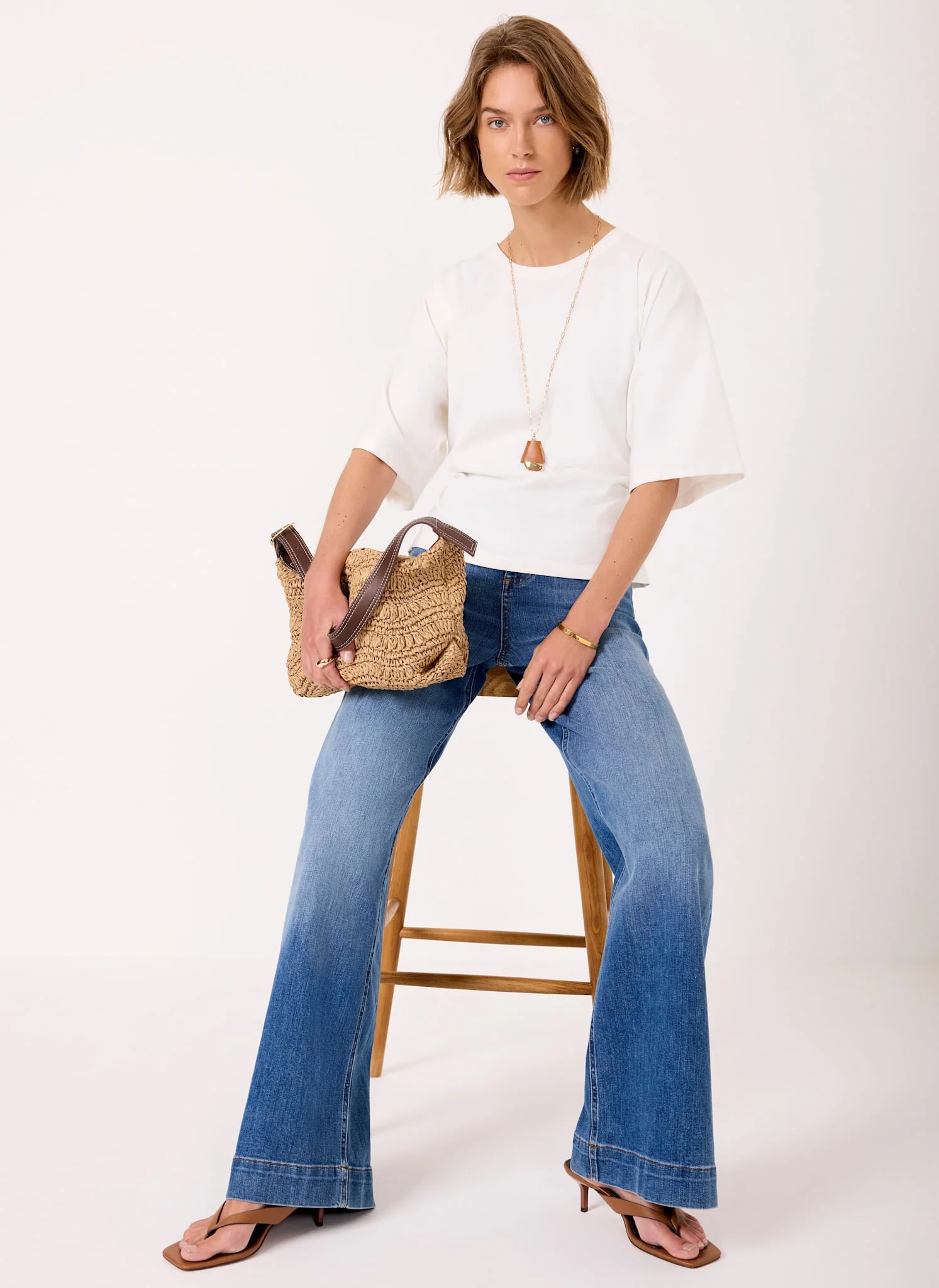 White Cotton Ruched Waist T-Shirt