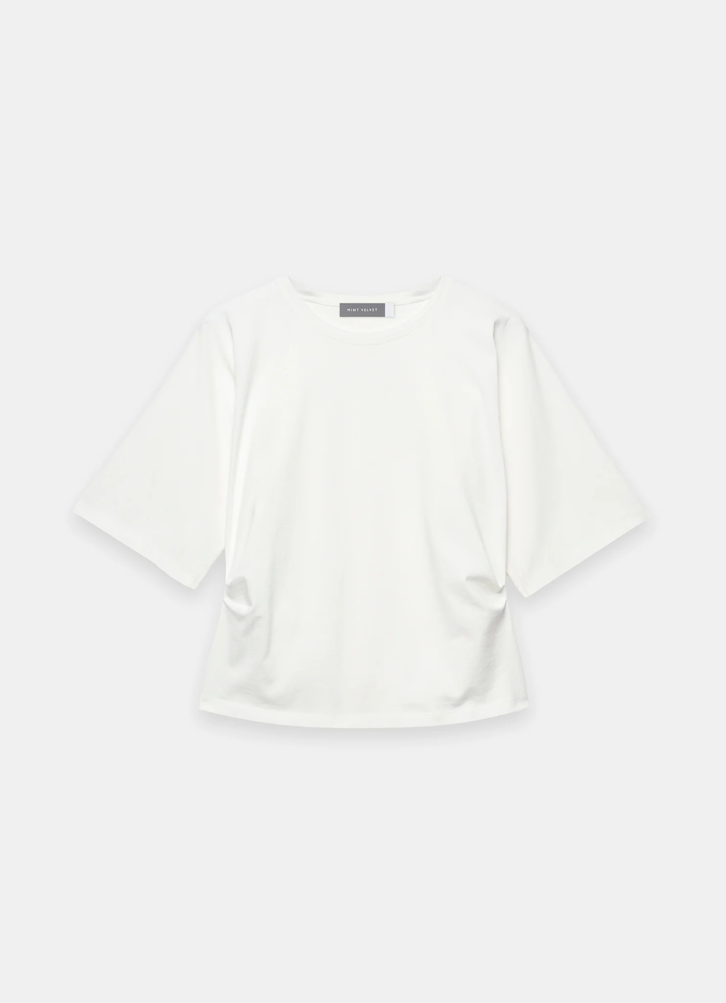 White Cotton Ruched Waist T-Shirt