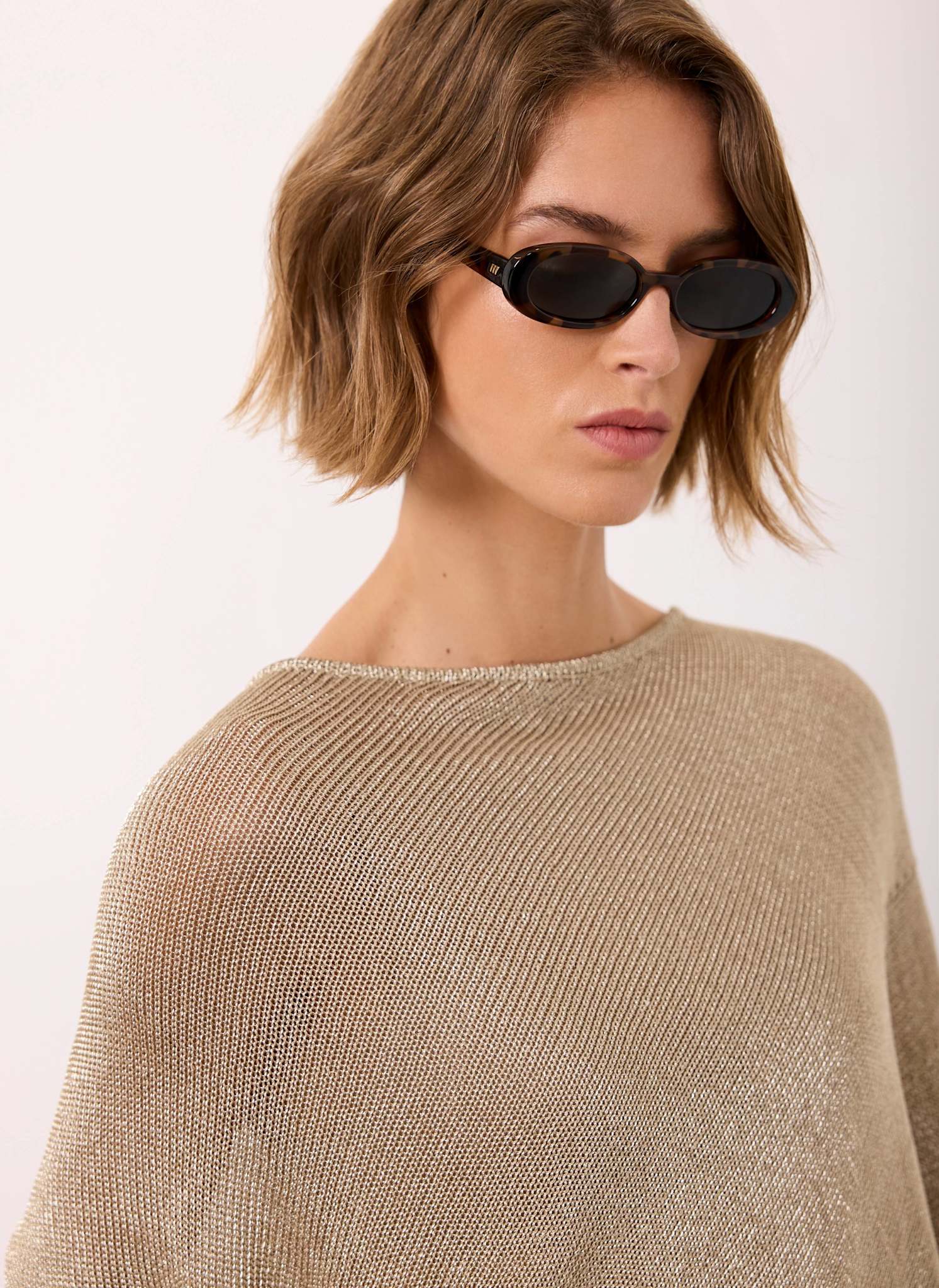 Gold Metallic Knit Poncho Top