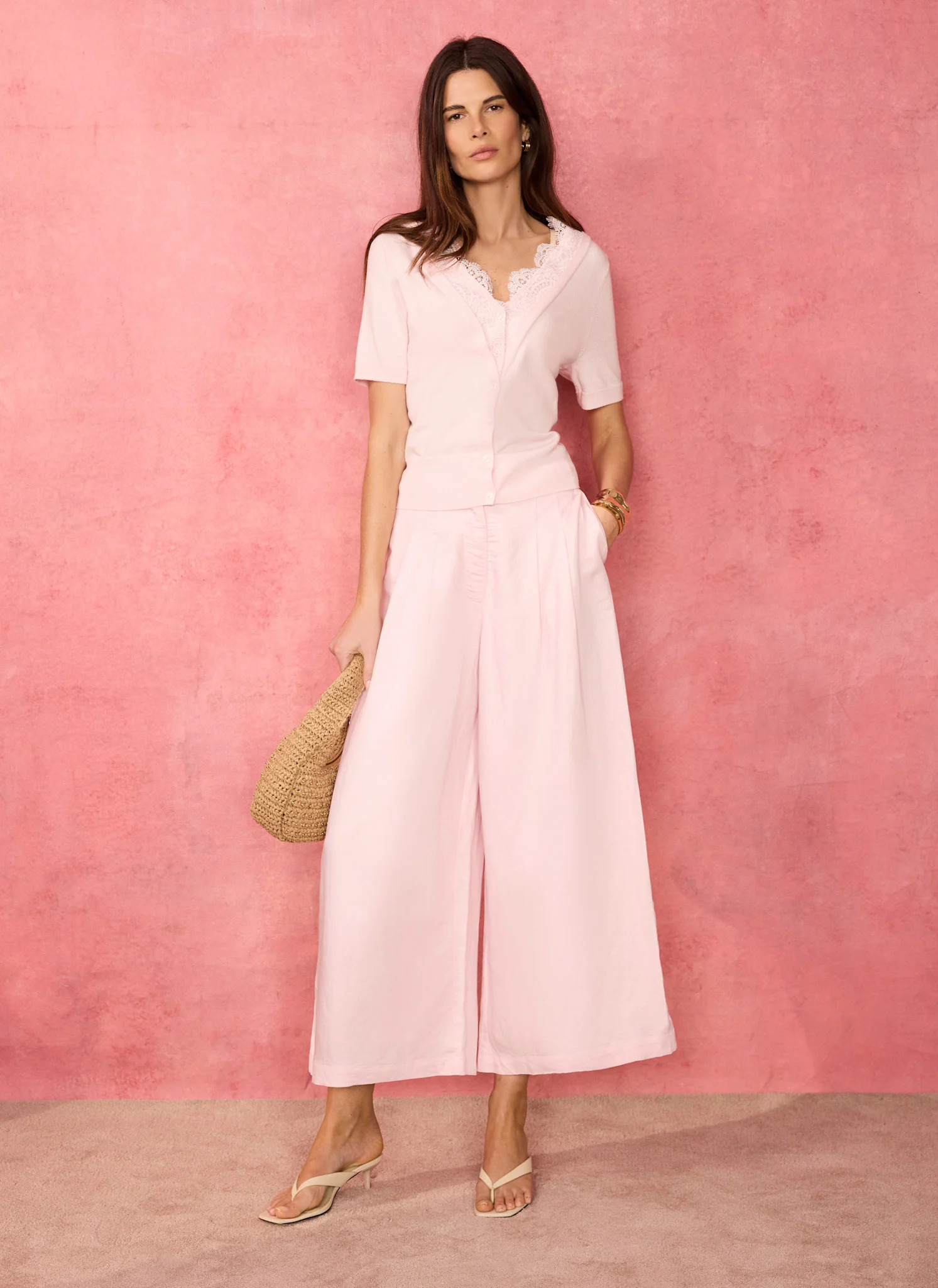 Pink Cotton Lace Trim Top
