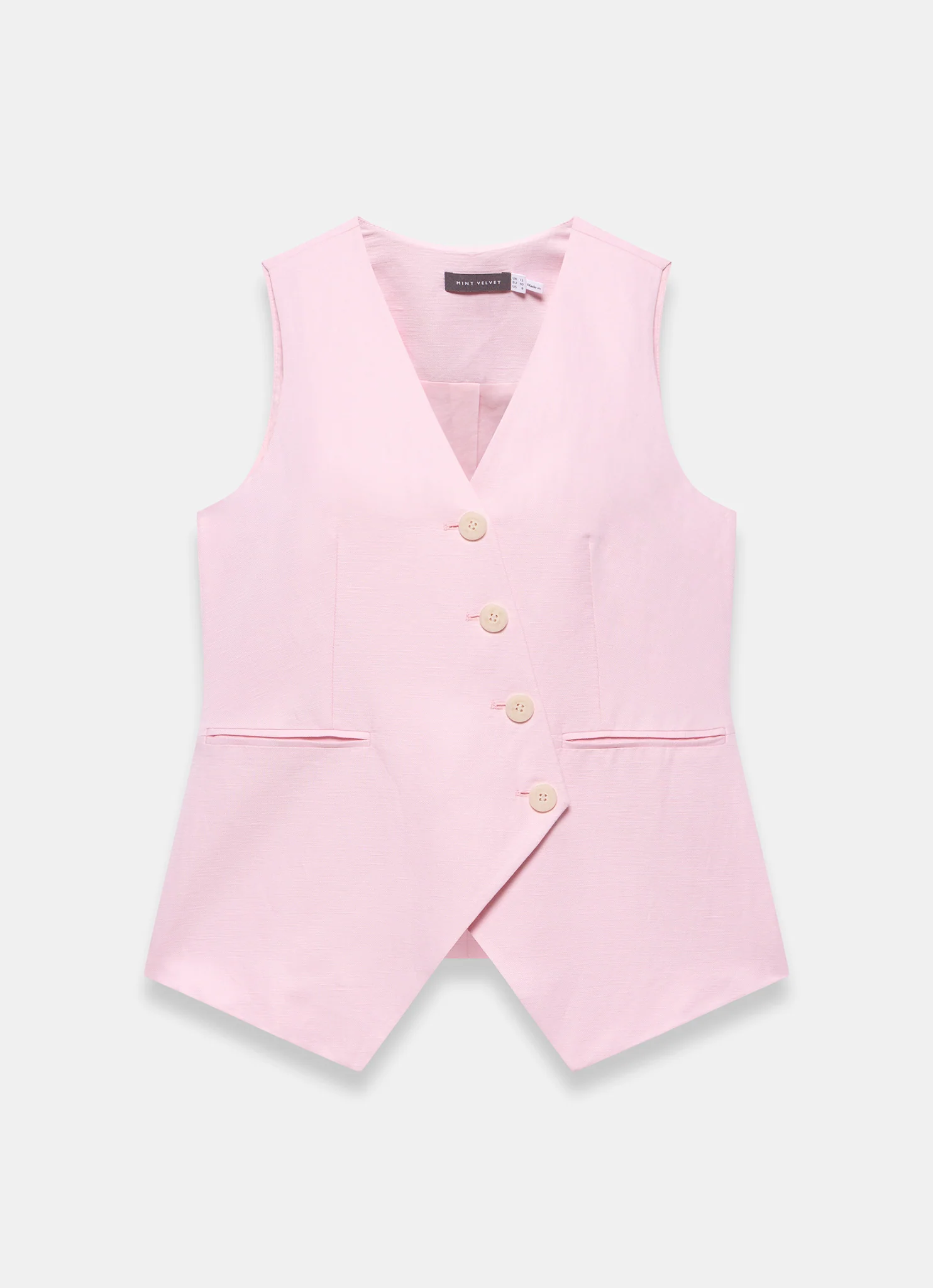 Pink Linen Blend Asymmetric Waistcoat