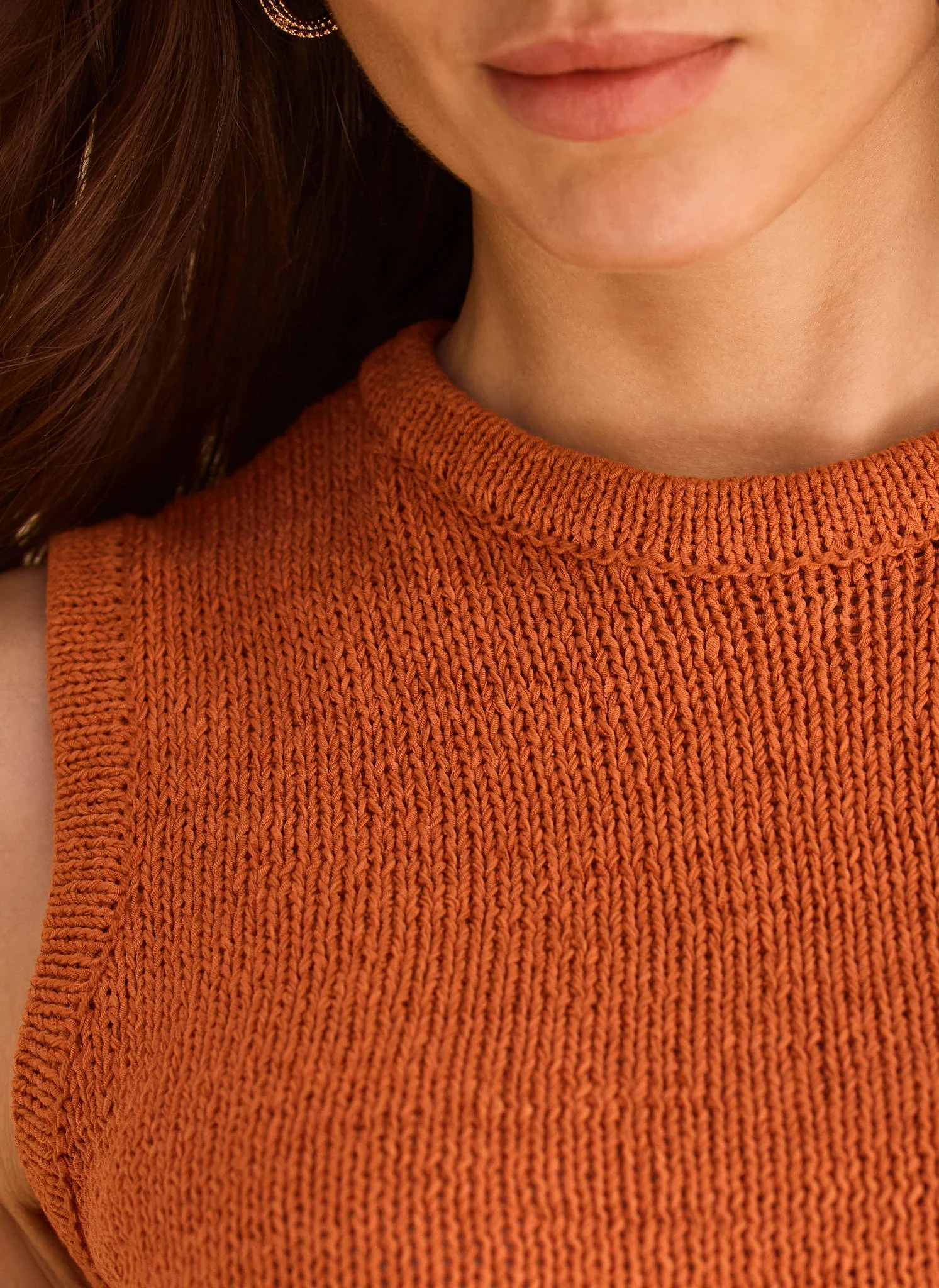 Orange Cotton Blend Sleeveless Knit Top