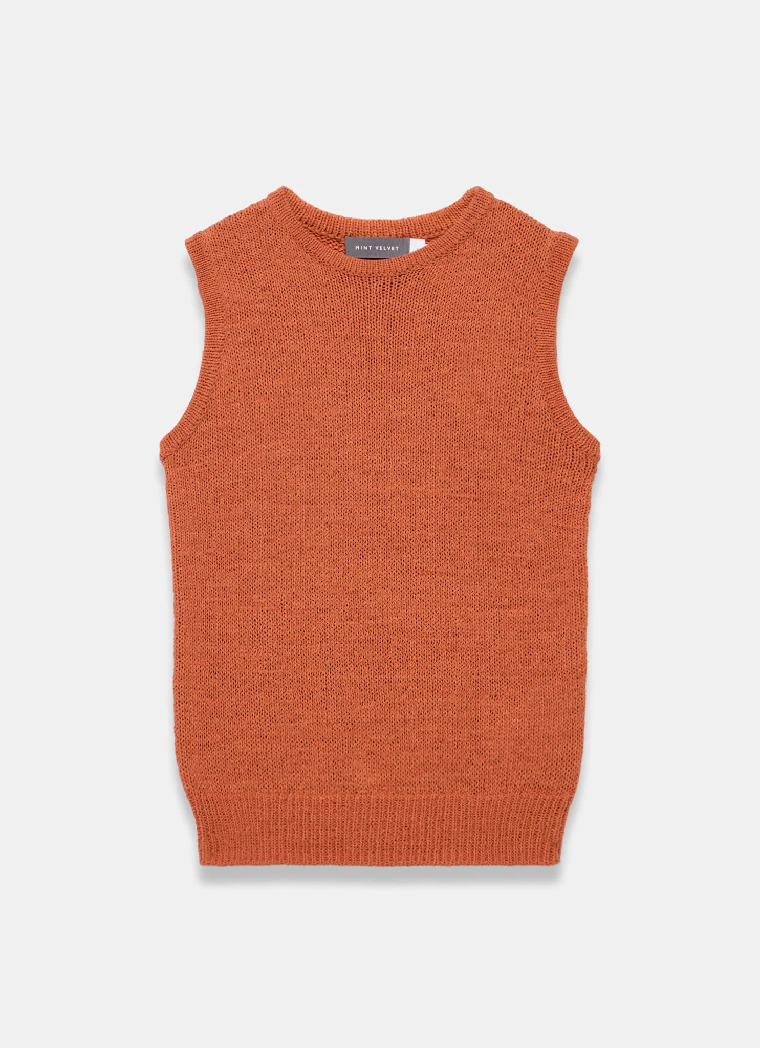 Orange Cotton Blend Sleeveless Knit Top