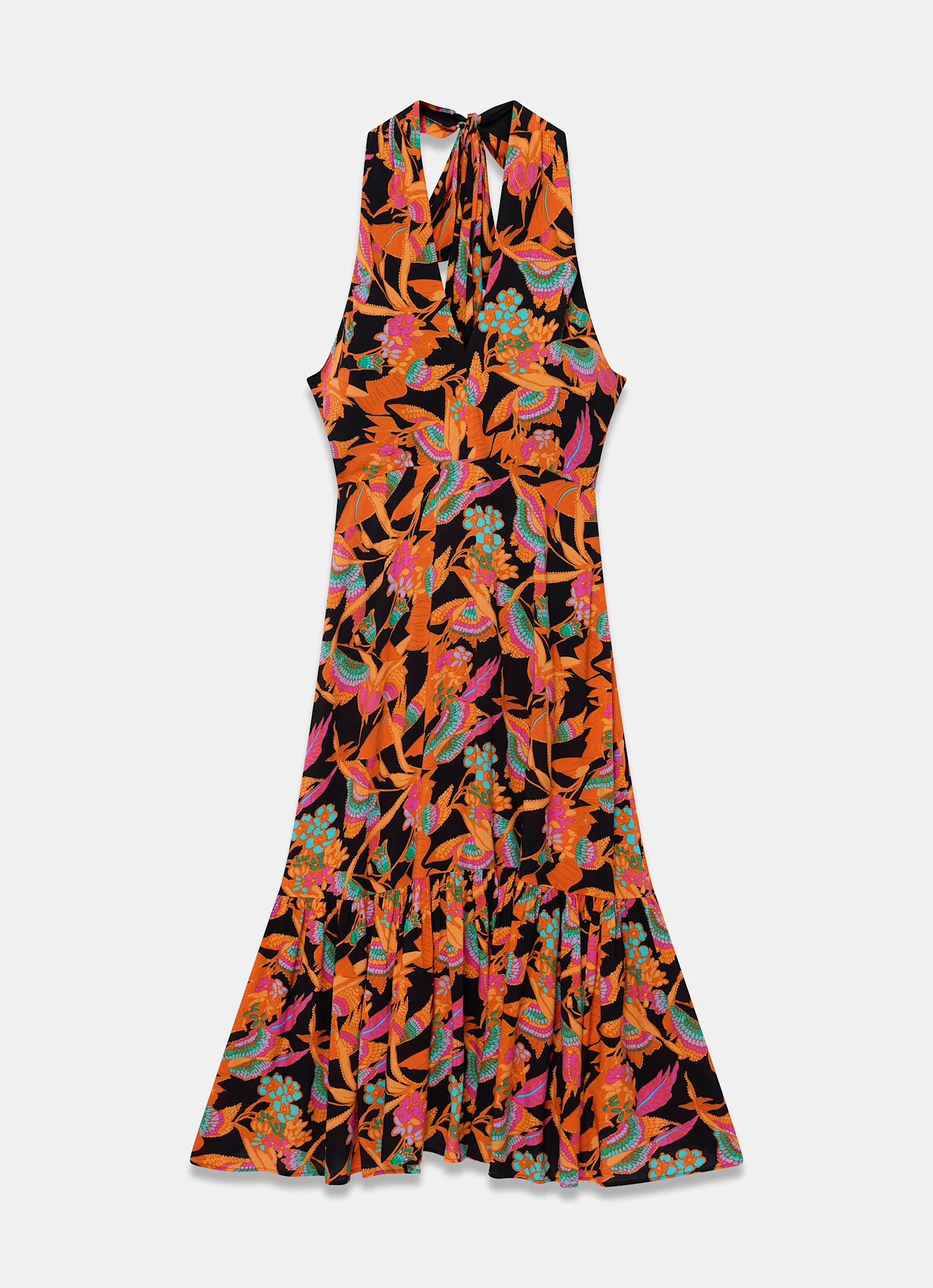 1464-orange-floral-print-halter-midi-dress-7.webp Orange Floral Print Halter Midi Dress