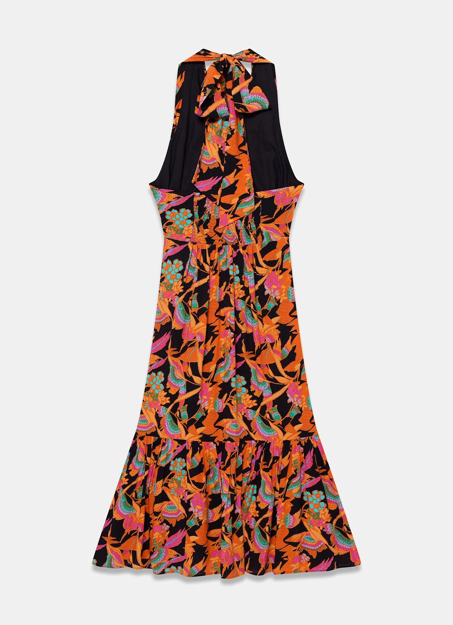 1464-orange-floral-print-halter-midi-dress-8.webp Orange Floral Print Halter Midi Dress