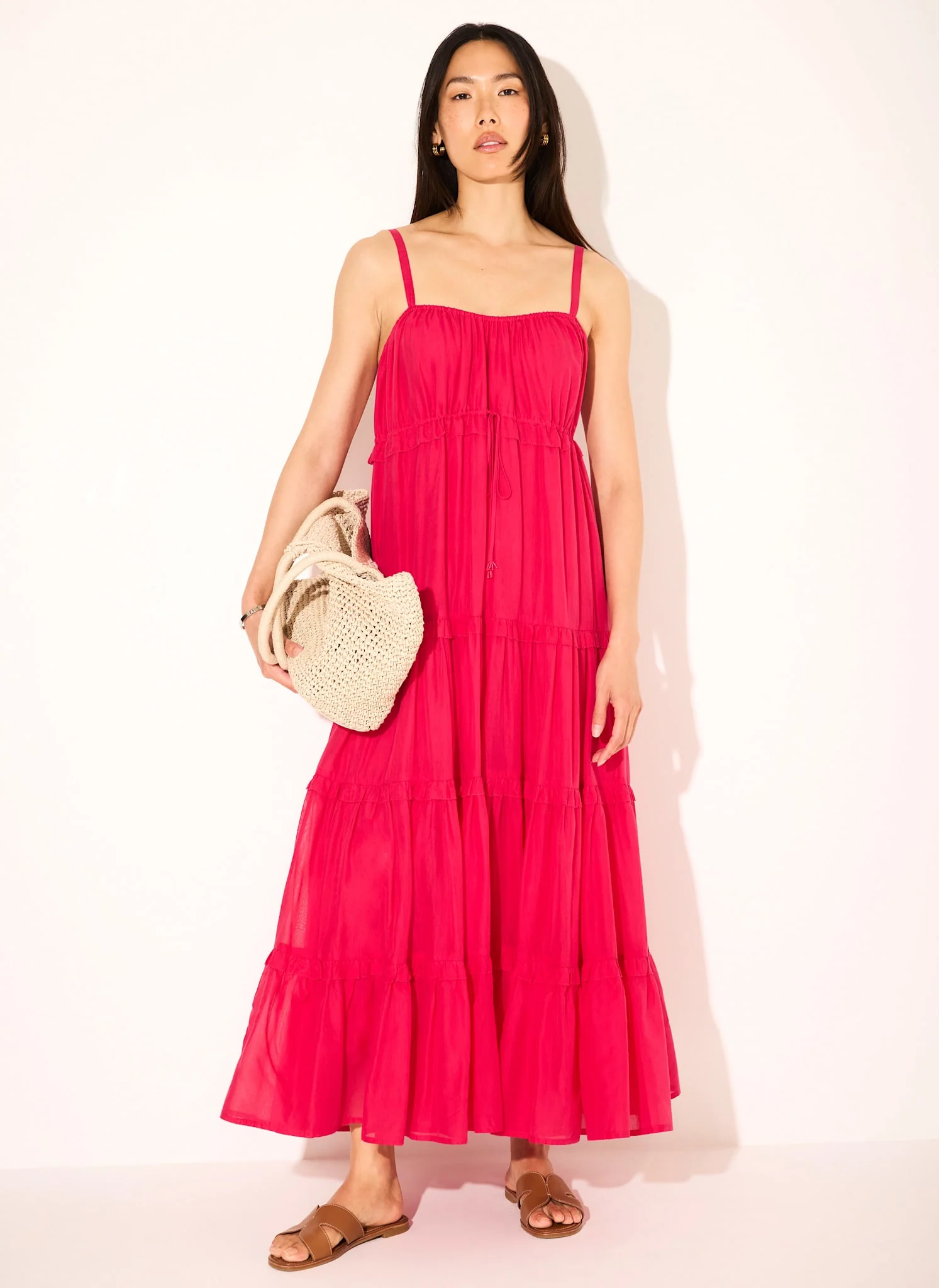 1478-pink-cotton-blend-tiered-maxi-dress-3.webp Pink Cotton Blend Tiered Maxi Dress