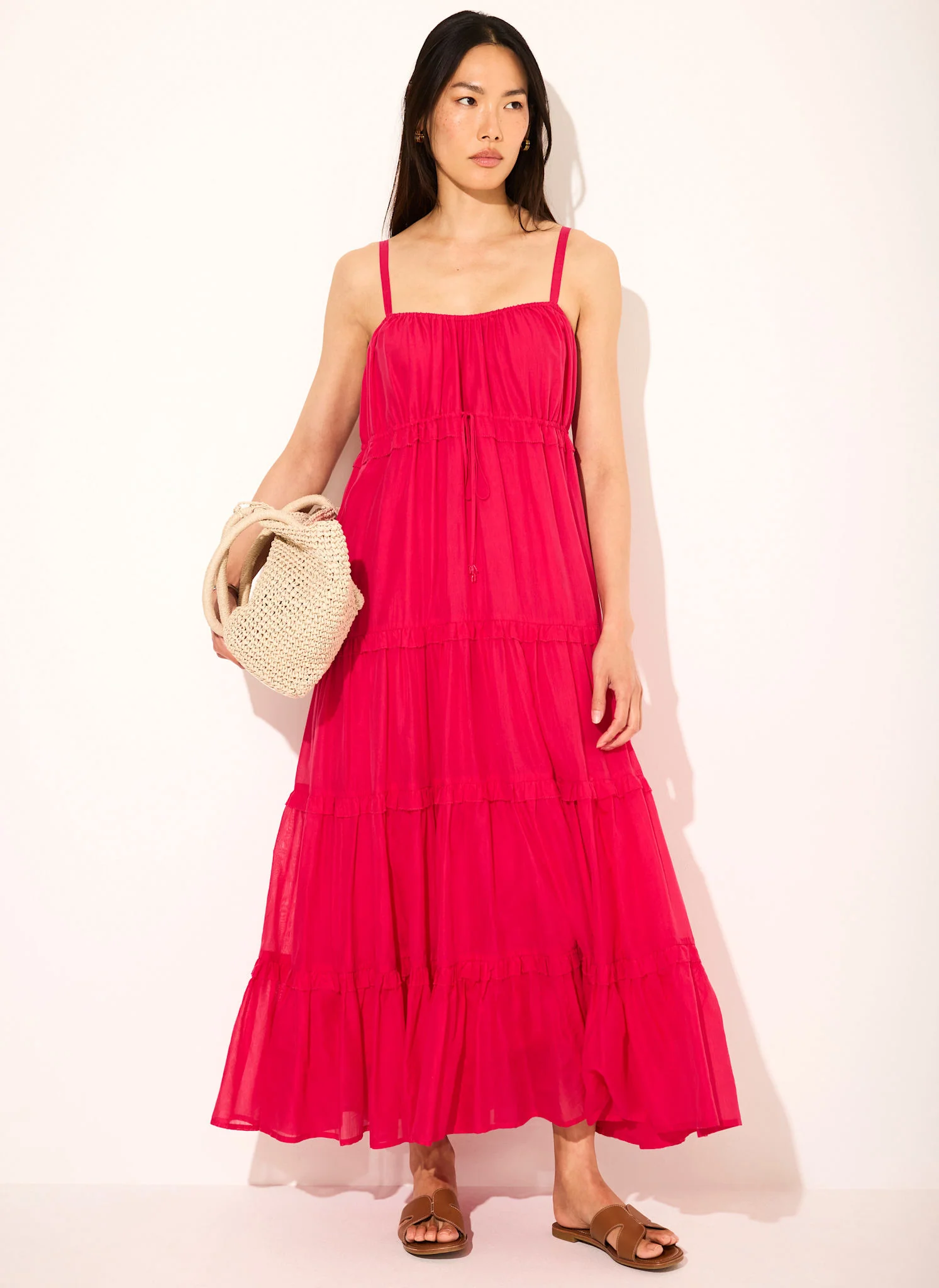 1478-pink-cotton-blend-tiered-maxi-dress-5.webp Pink Cotton Blend Tiered Maxi Dress