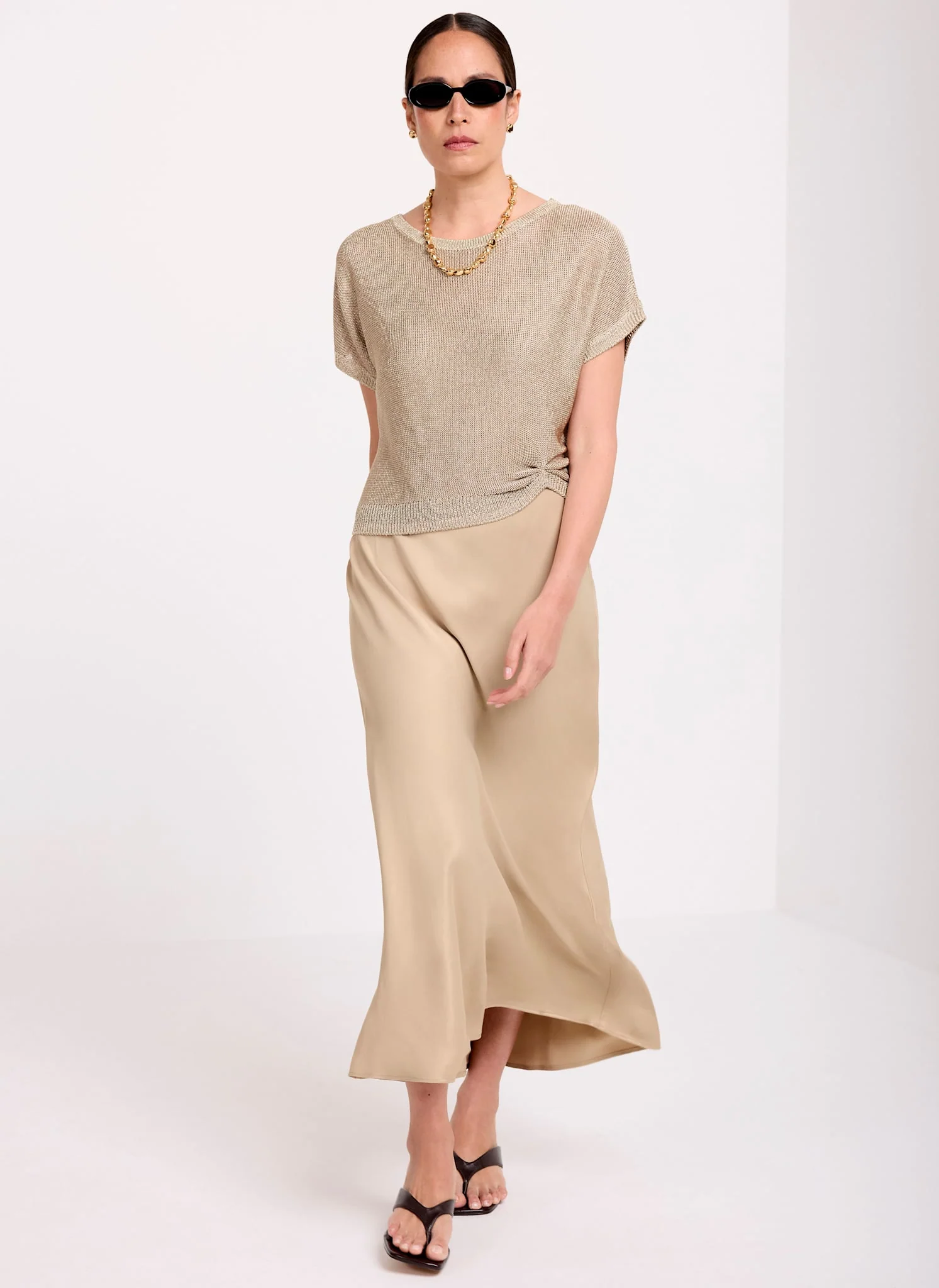 Gold Metallic Woven Mix Midi Dress