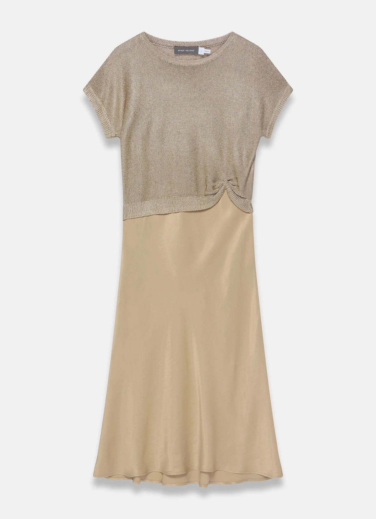 Gold Metallic Woven Mix Midi Dress