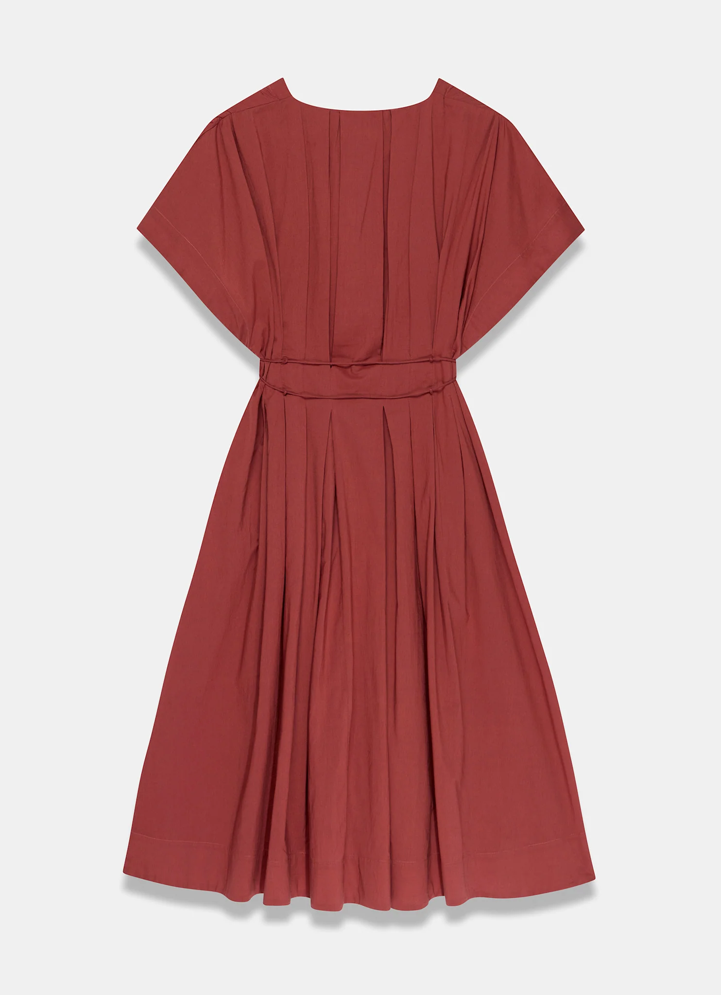 Rust Red Cotton Tie Waist Midi Dress
