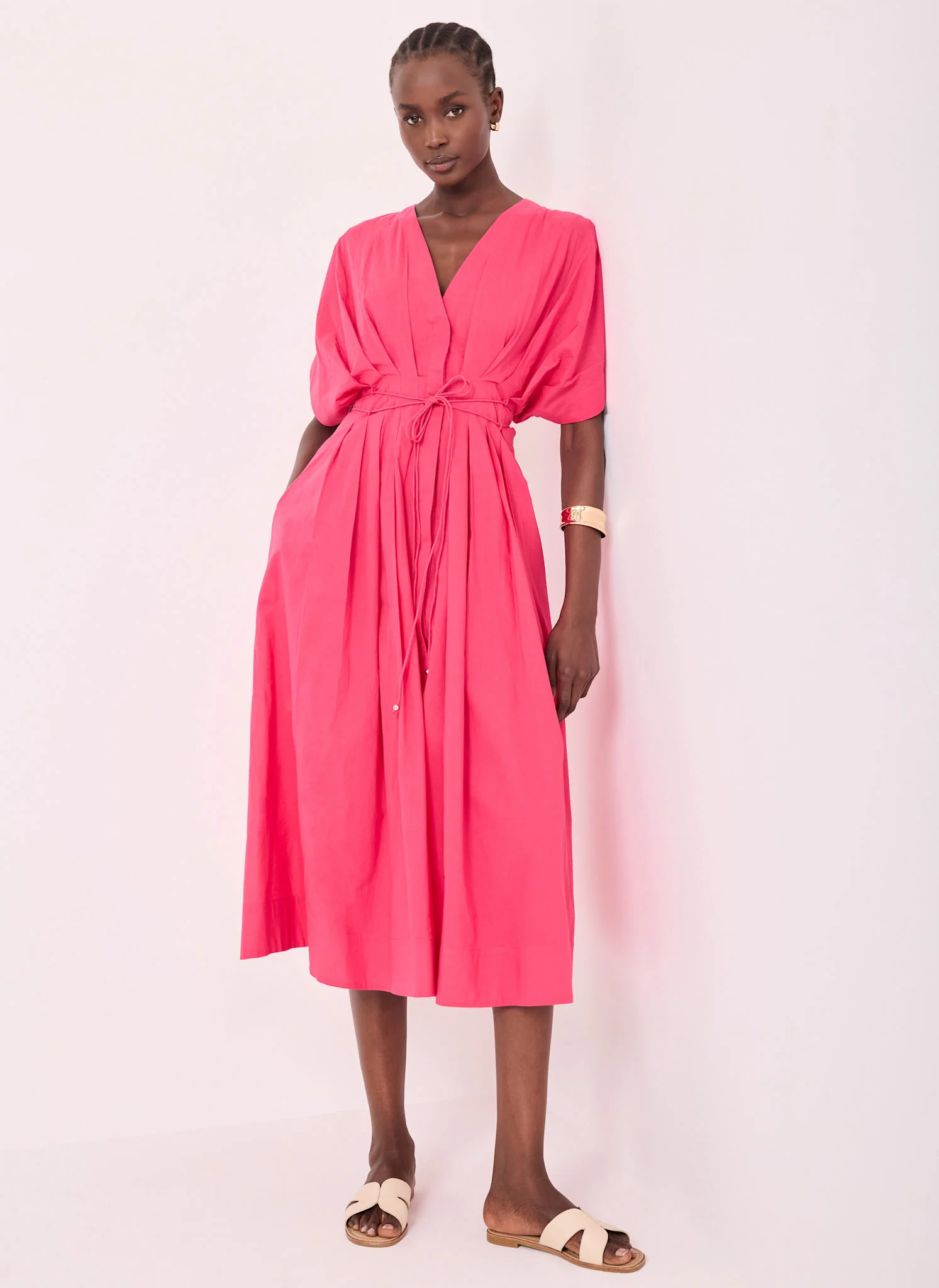 1508-pink-cotton-tie-waist-midi-dress-2.webp Pink Cotton Tie Waist Midi Dress
