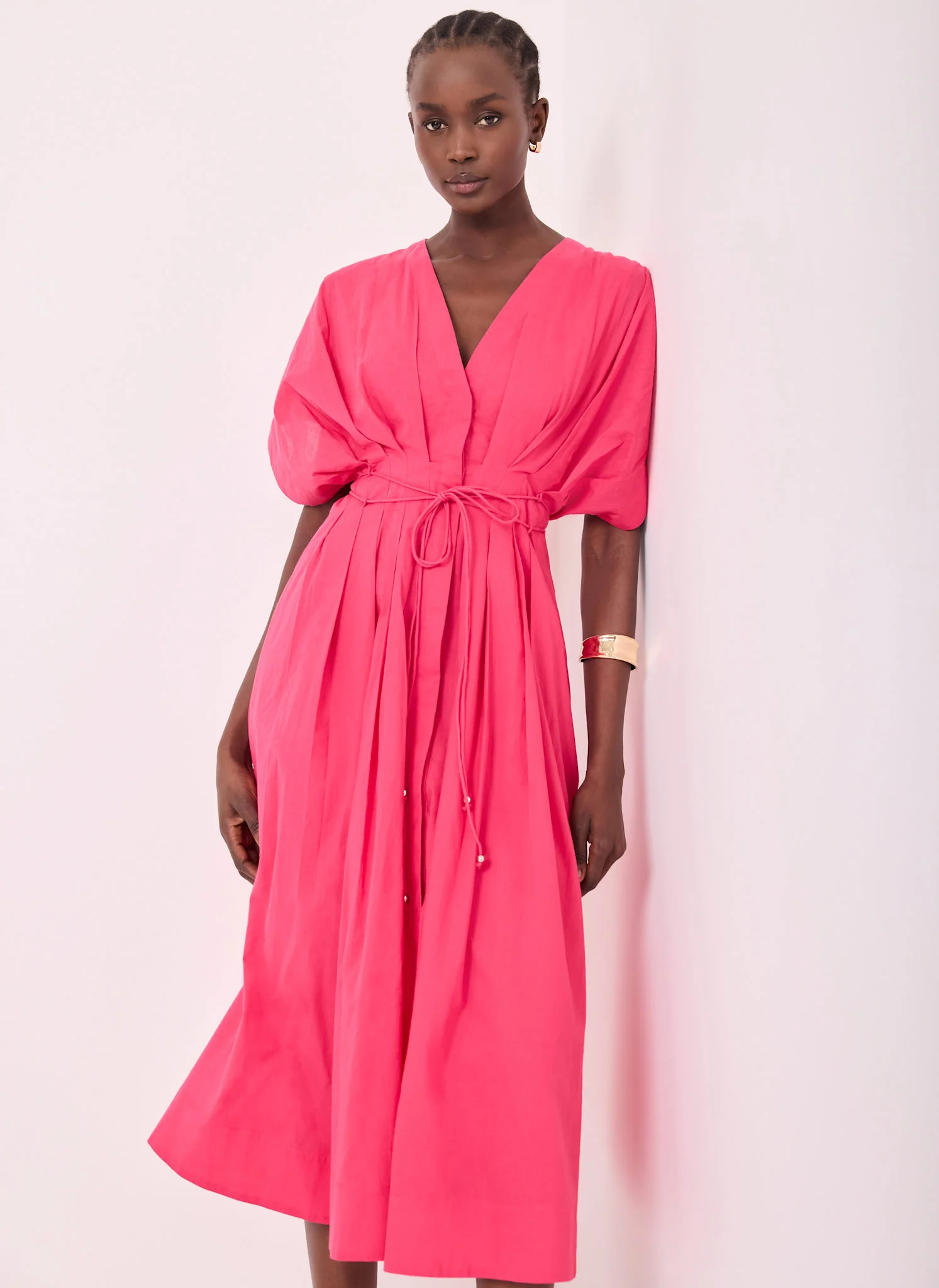 1508-pink-cotton-tie-waist-midi-dress-3.webp Pink Cotton Tie Waist Midi Dress