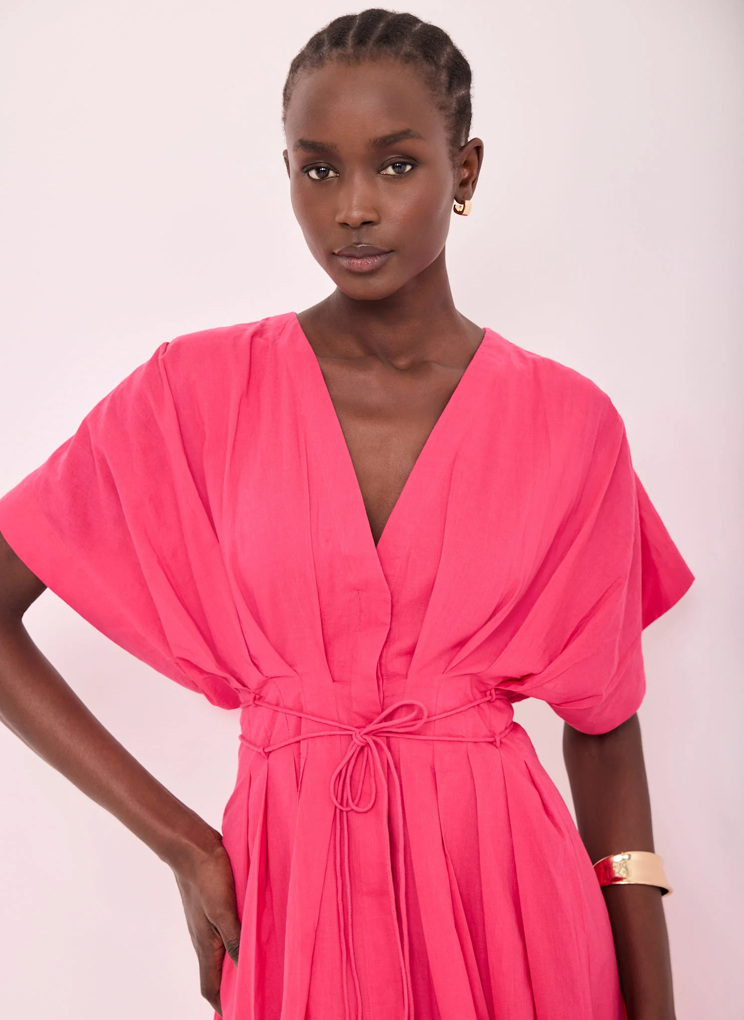 1508-pink-cotton-tie-waist-midi-dress-4.webp Pink Cotton Tie Waist Midi Dress