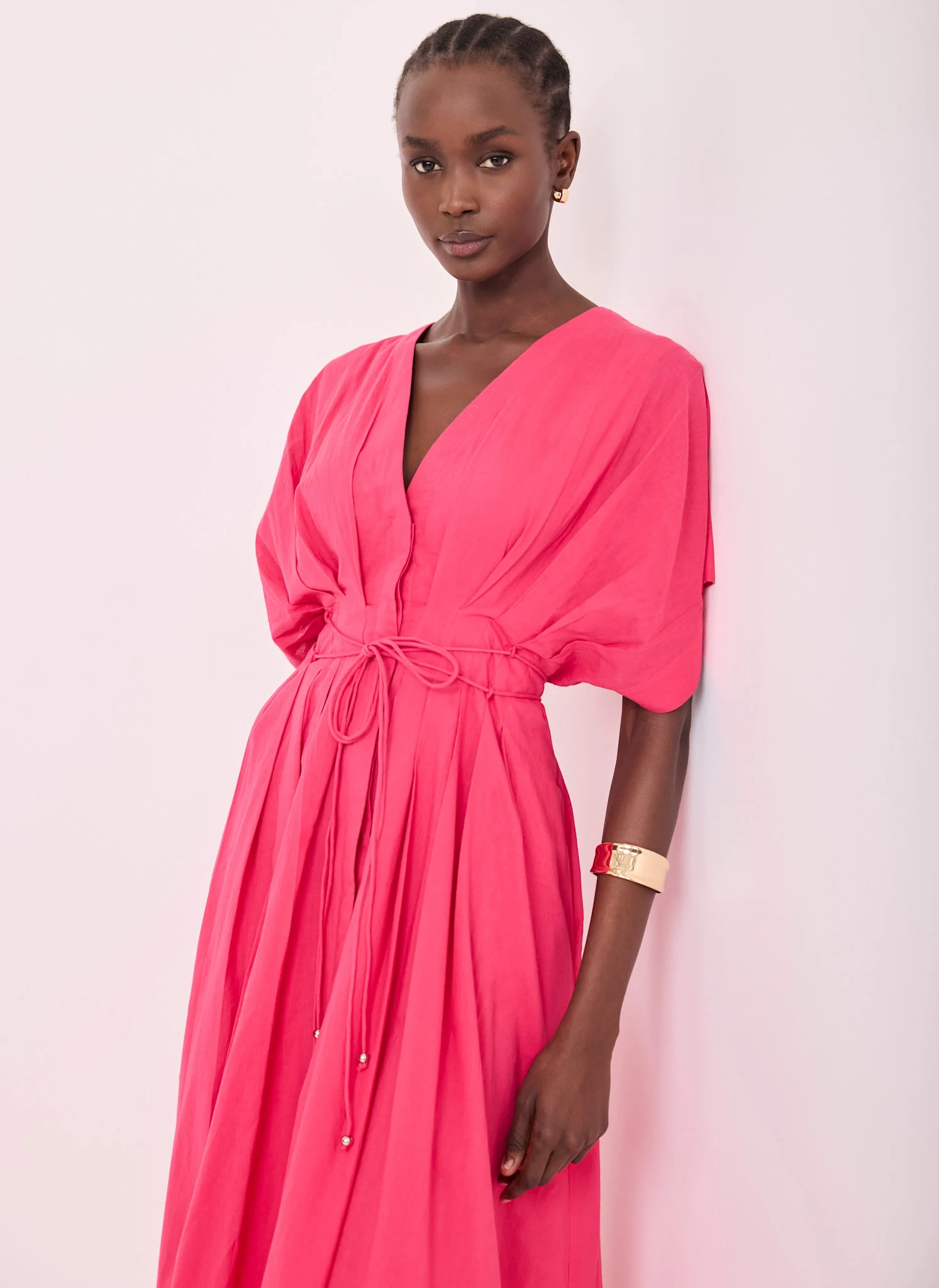 1508-pink-cotton-tie-waist-midi-dress-6.webp Pink Cotton Tie Waist Midi Dress