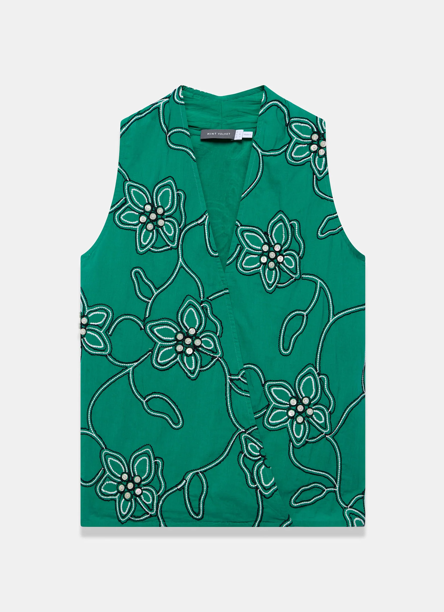Green Cotton Floral Embroidered Halter Top