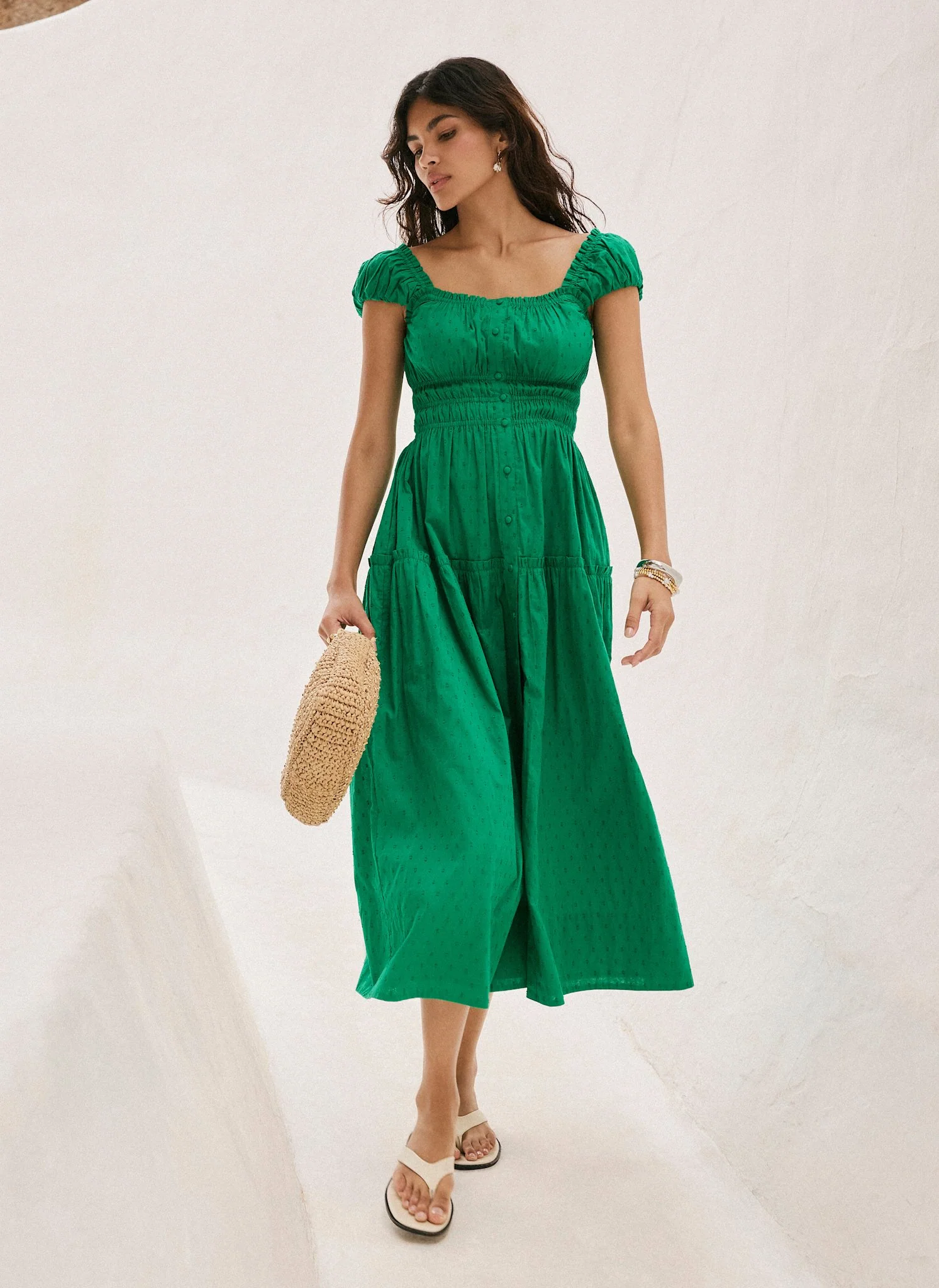 Green Cotton Midi Dress