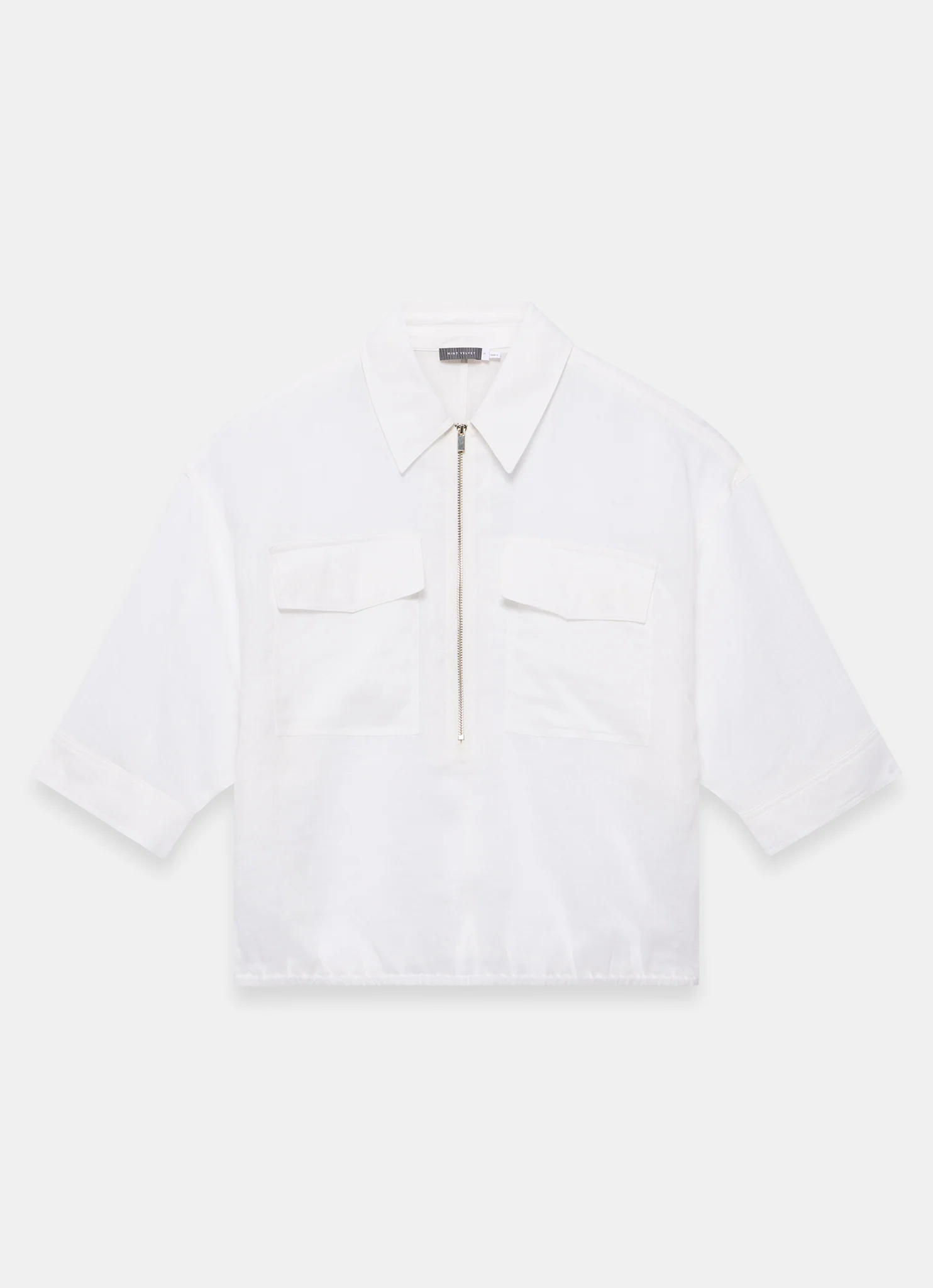 White Ramie Zip Bomber Blouse