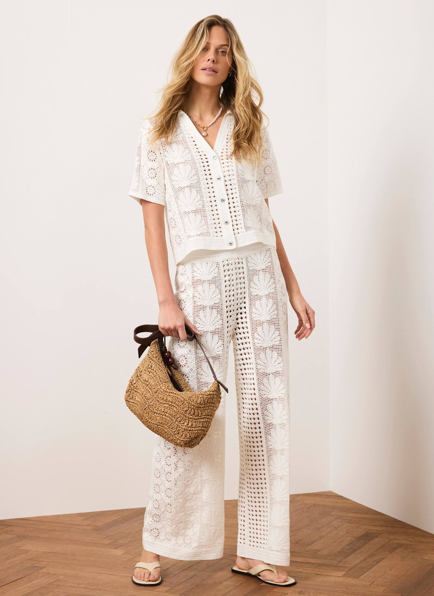 Cream Crochet Shell Trousers