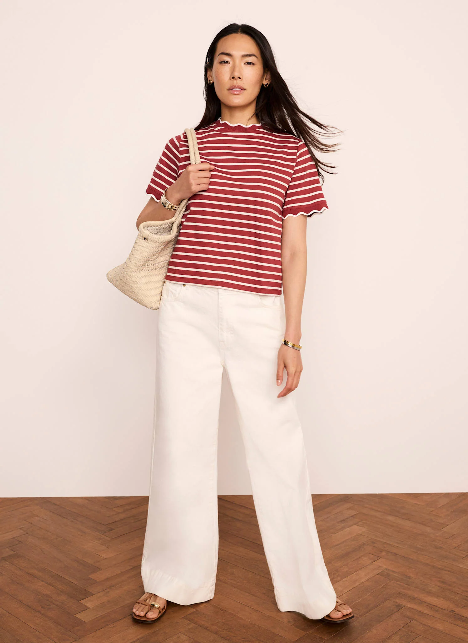 1648-brown-cotton-striped-scallop-t-shirt-2.webp Brown Cotton Striped Scallop T-Shirt