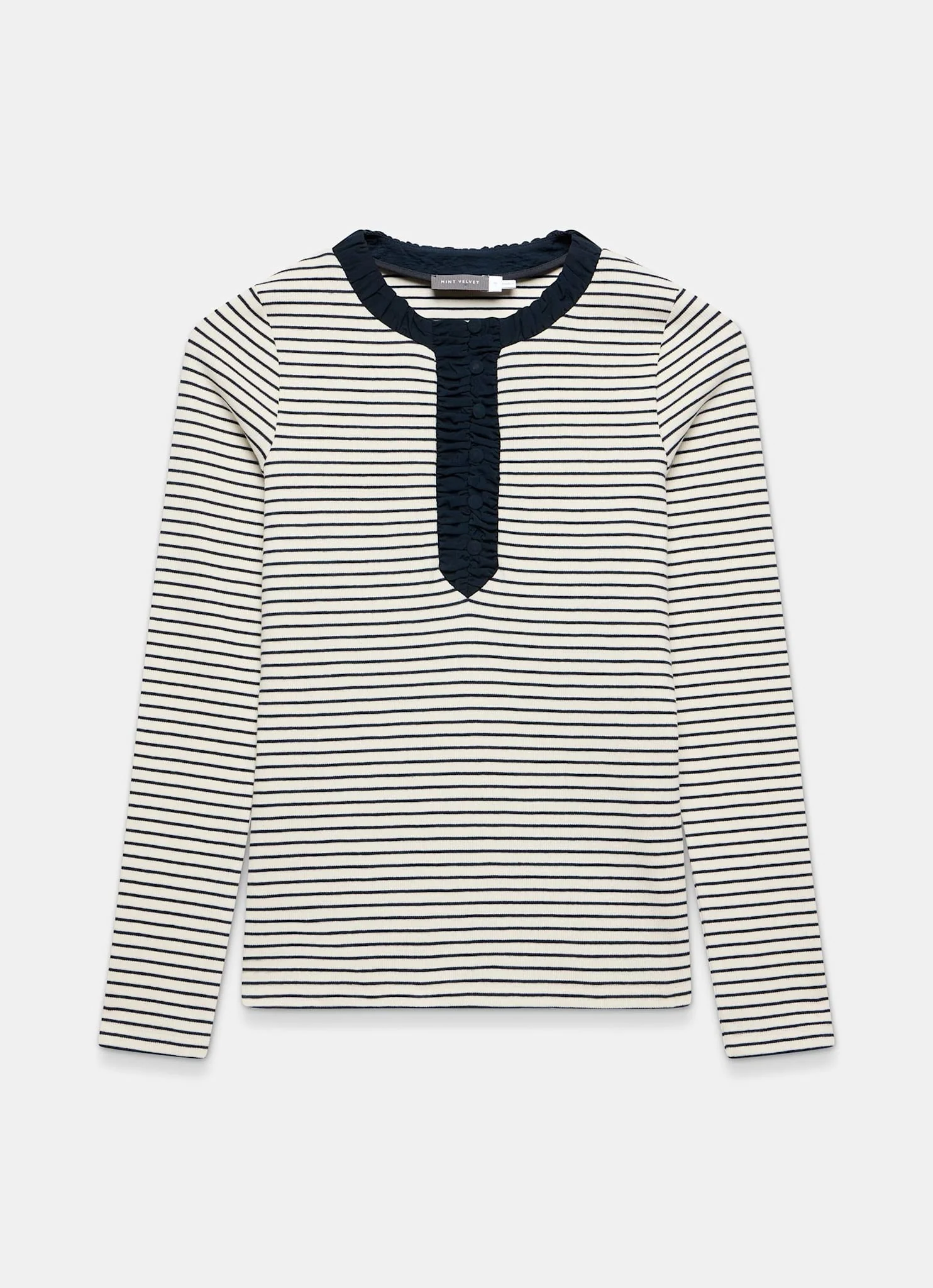 1710-striped-cotton-blend-ruched-henley-top-7.webp Striped Cotton Blend Ruched Henley Top