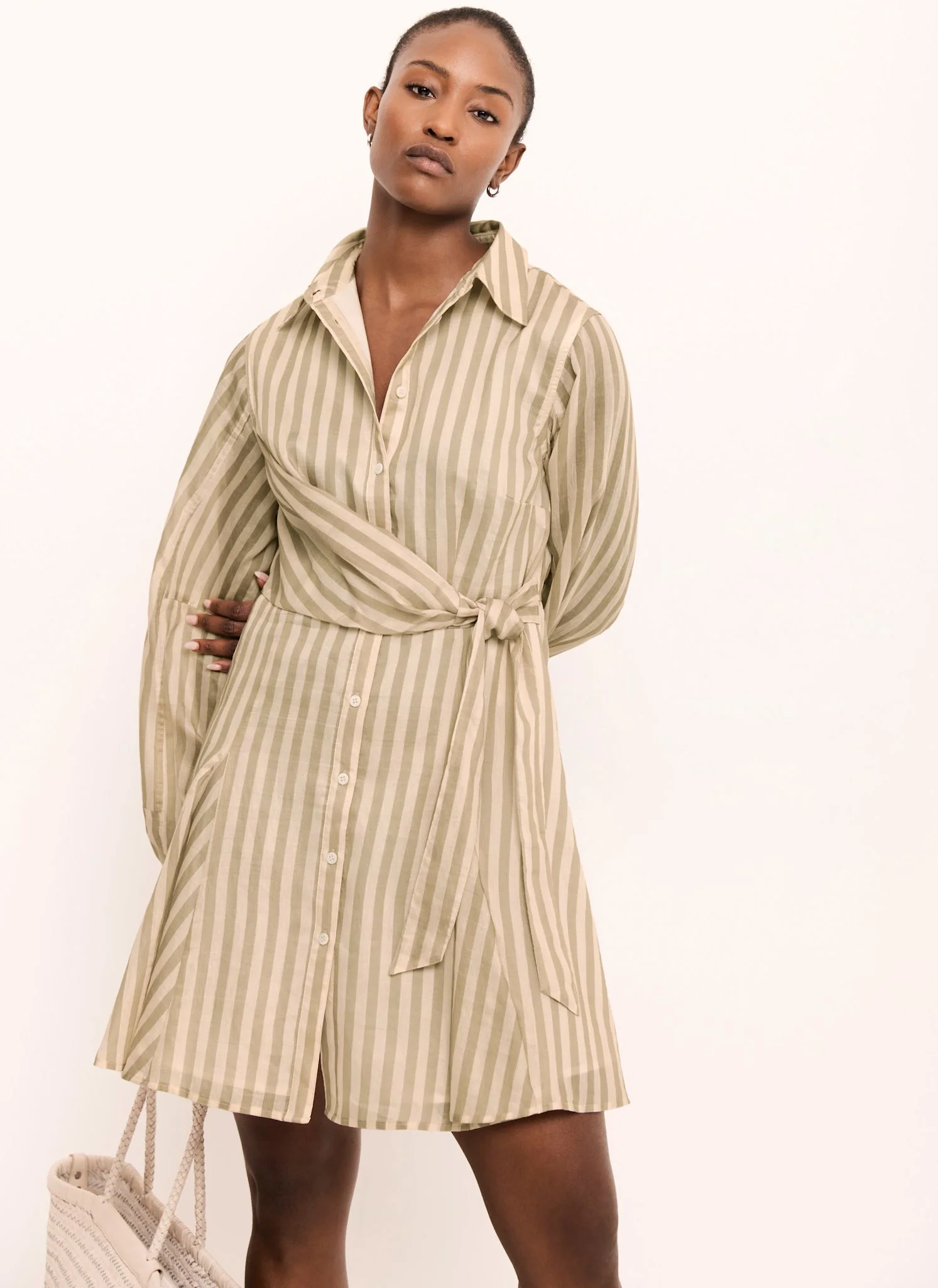 Khaki Stripe Wrap Mini Dress