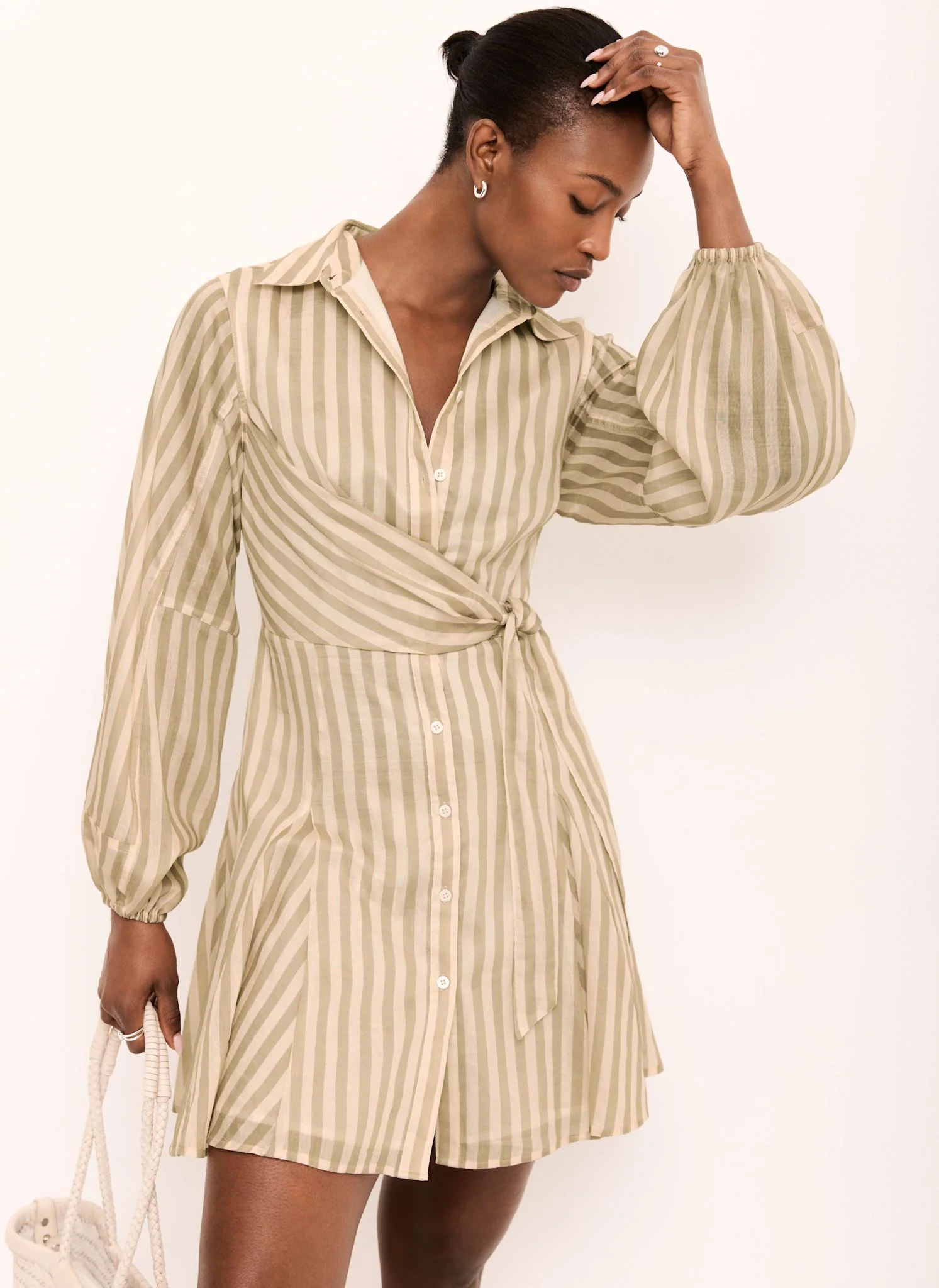 Khaki Stripe Wrap Mini Dress