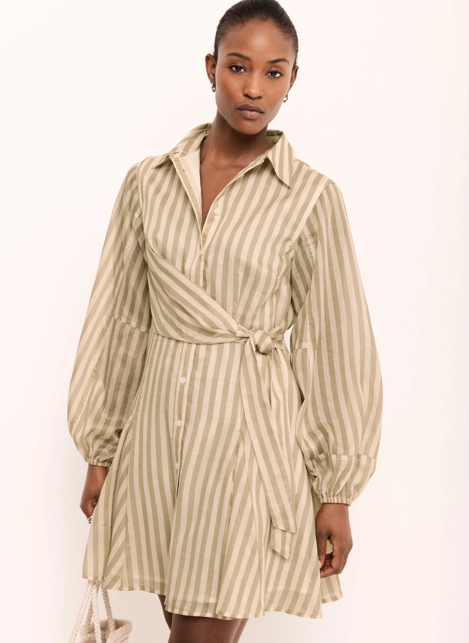 Khaki Stripe Wrap Mini Dress