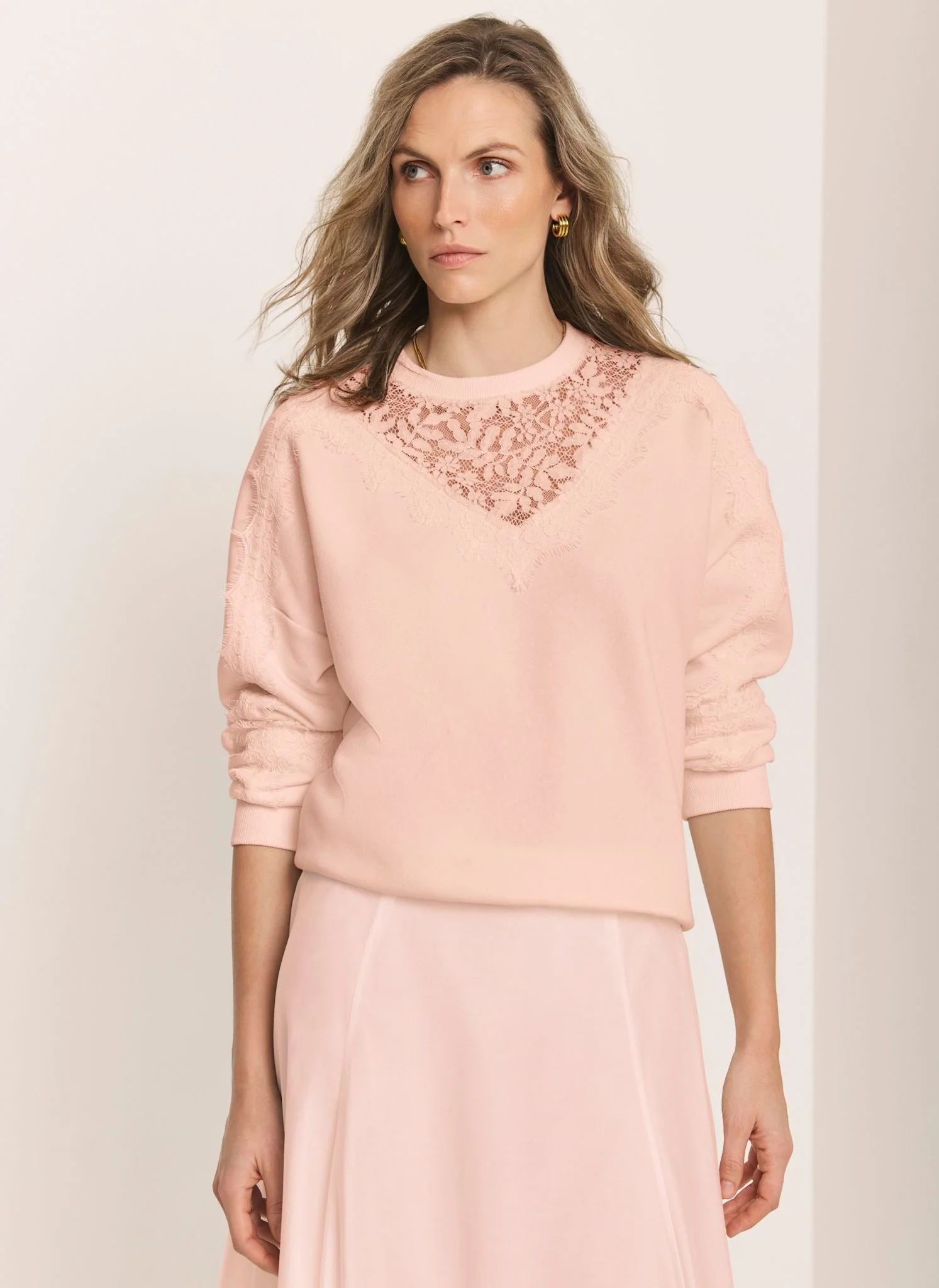 Pink Lace Detail Sweatshirt