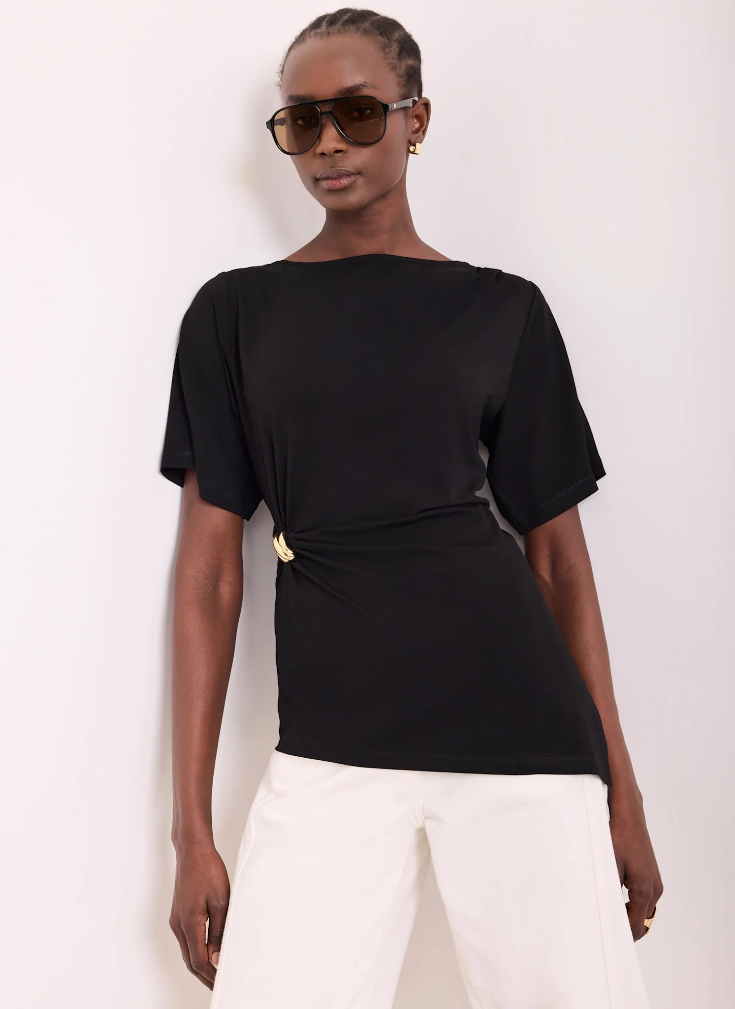 Black Gathered Detail Top