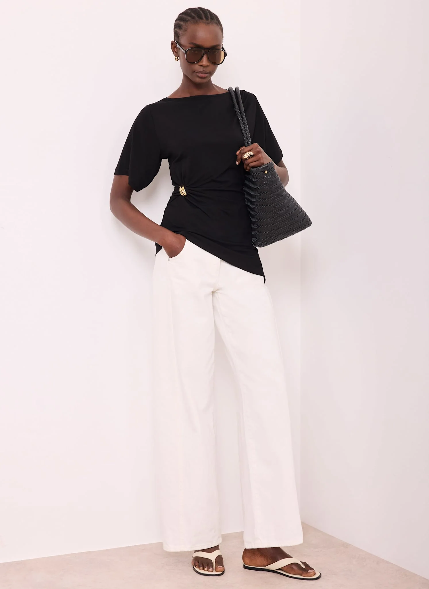 Black Gathered Detail Top