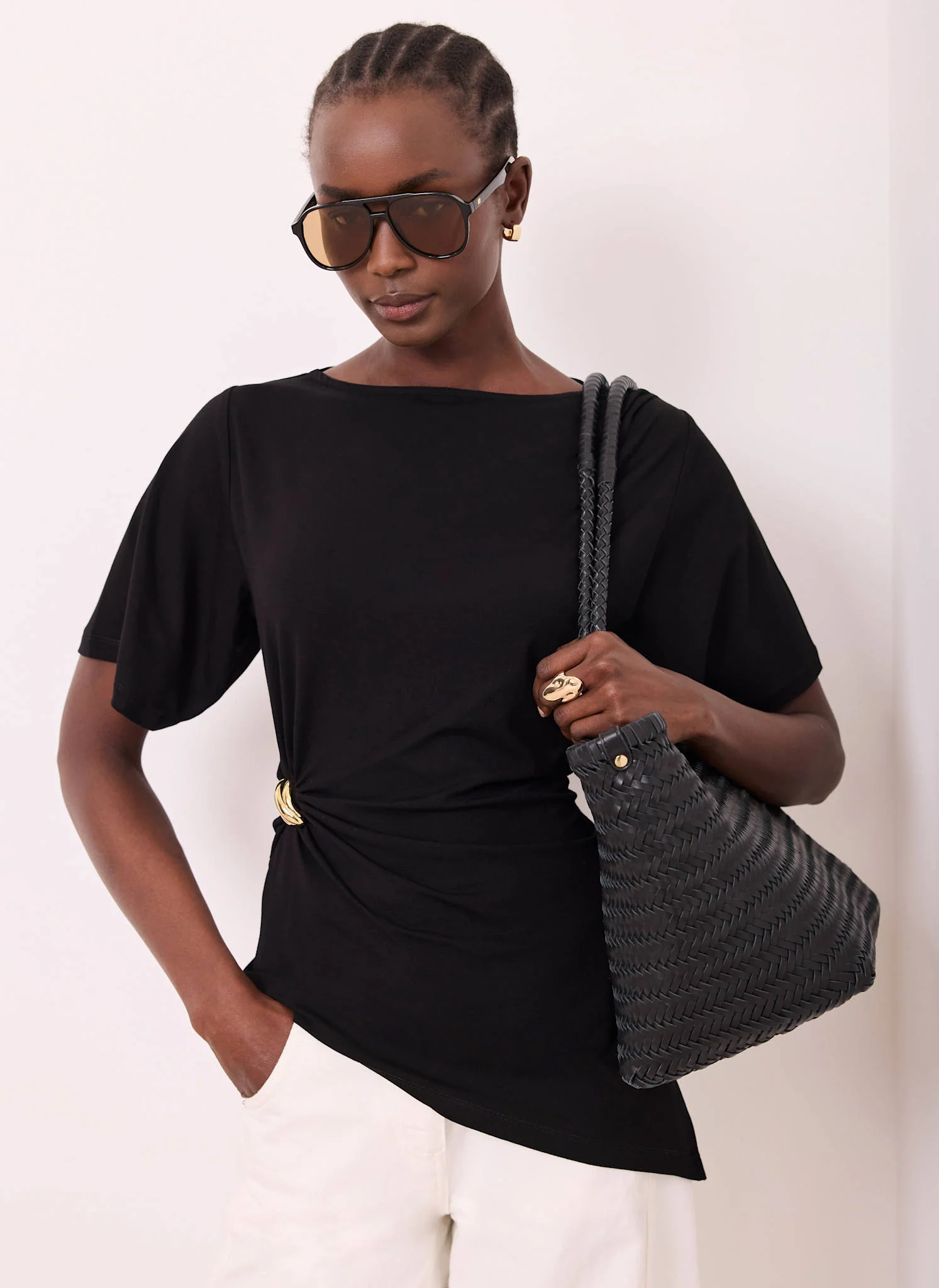 Black Gathered Detail Top