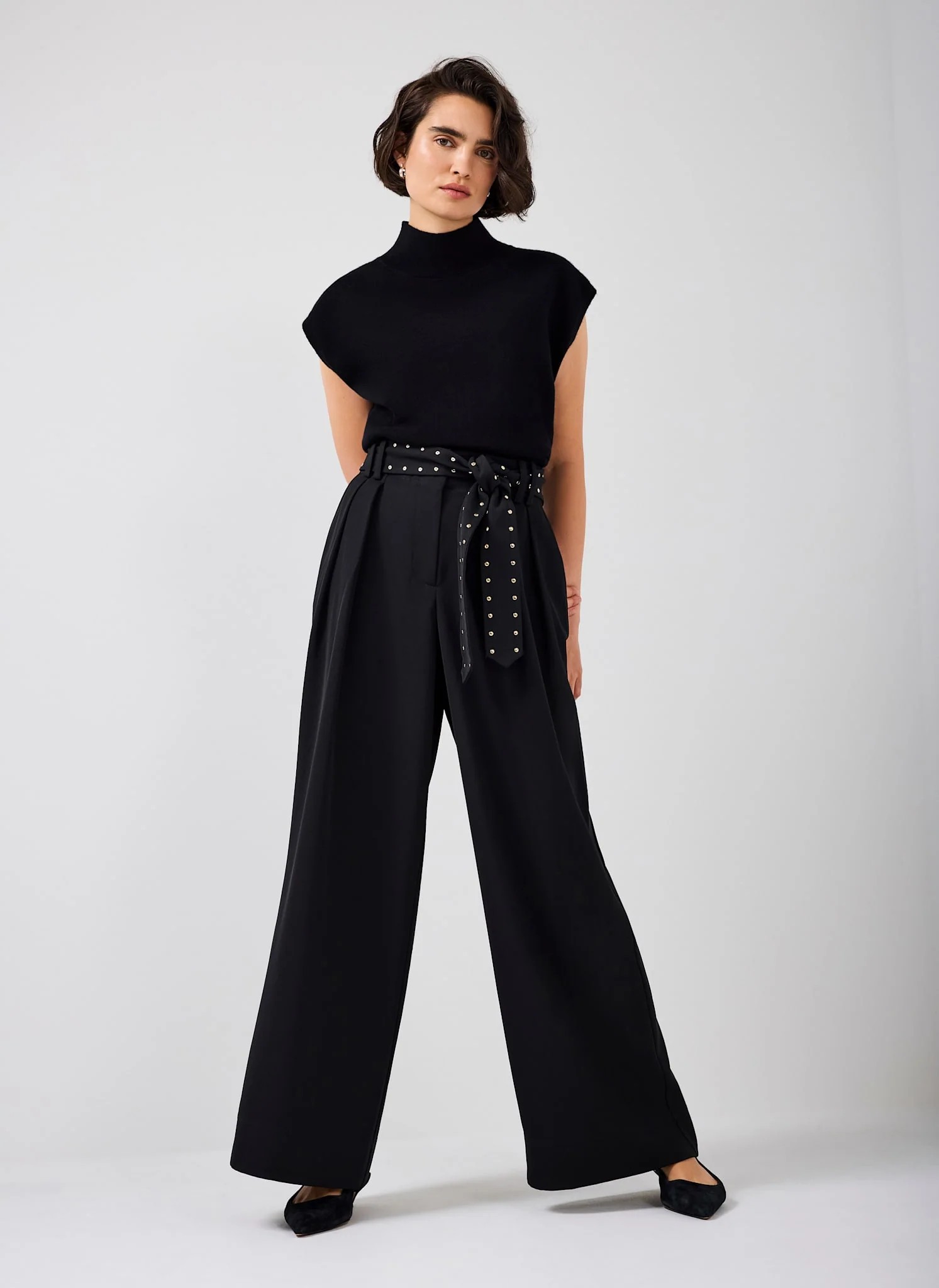 Black Belted Wide Trousers