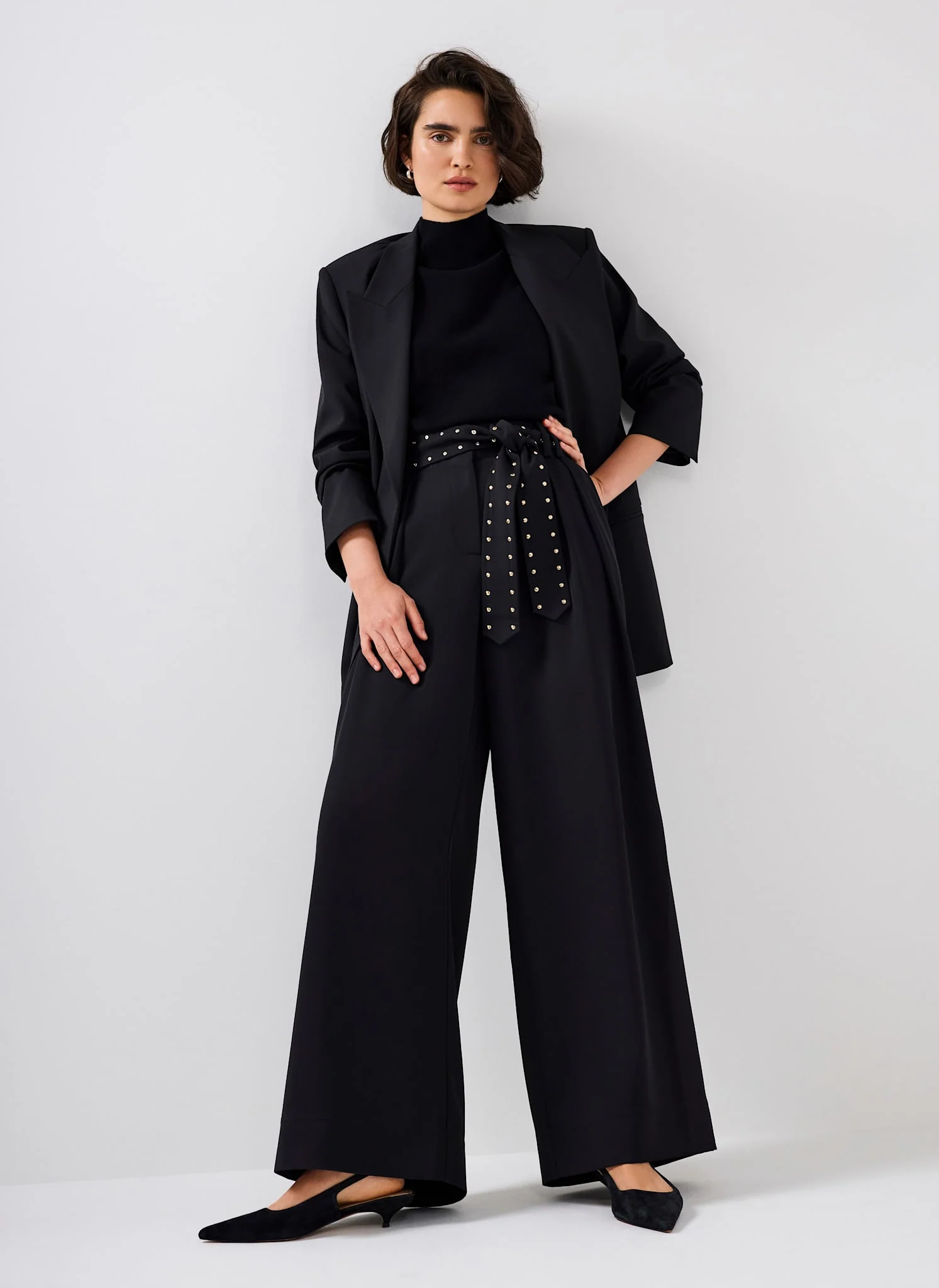 Black Belted Wide Trousers