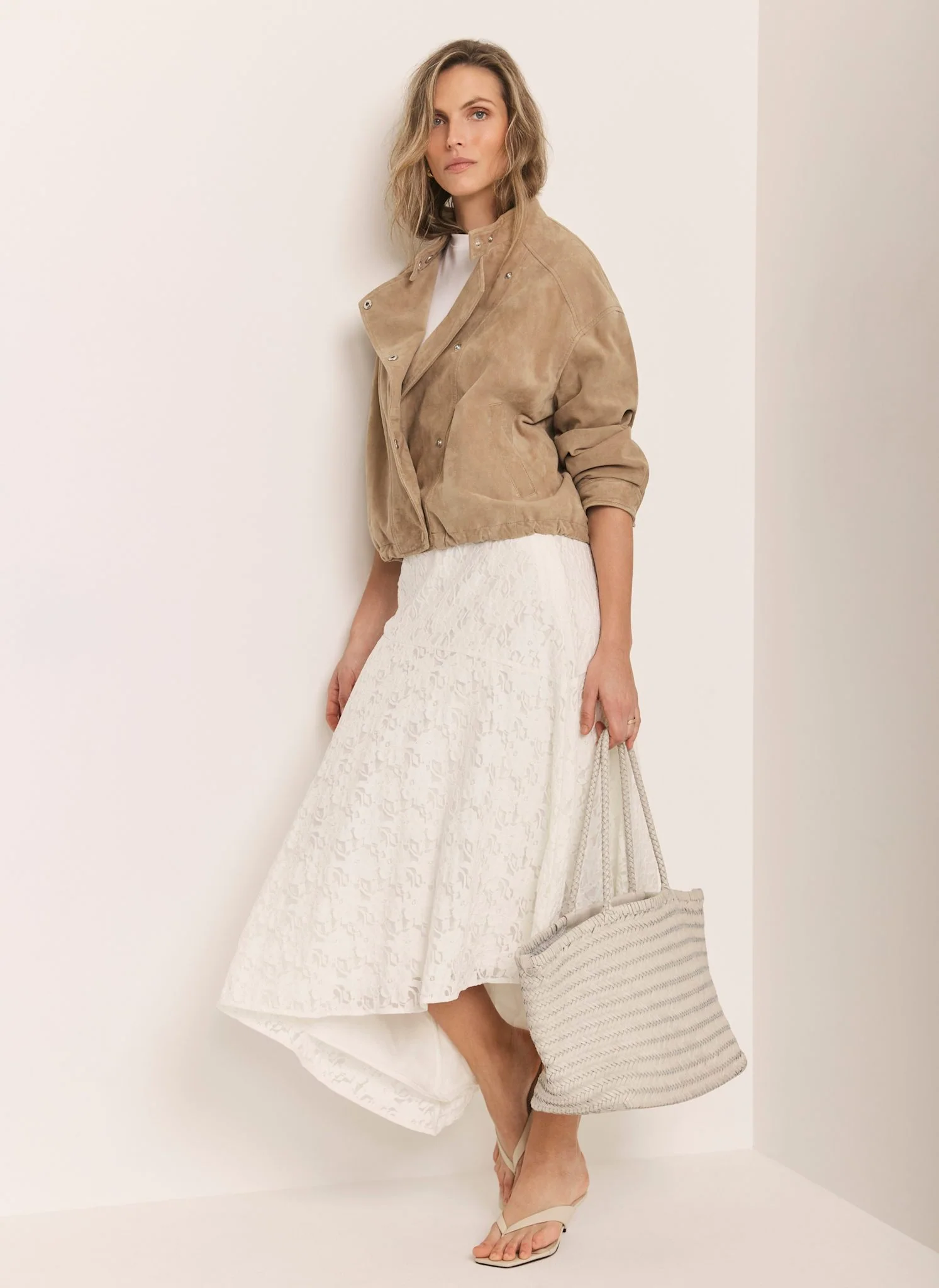 Cream Lace Asymmetric Skirt