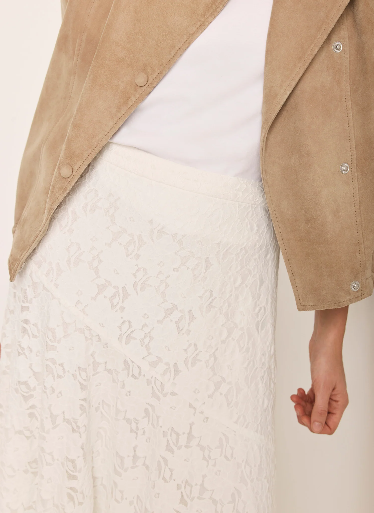 Cream Lace Asymmetric Skirt