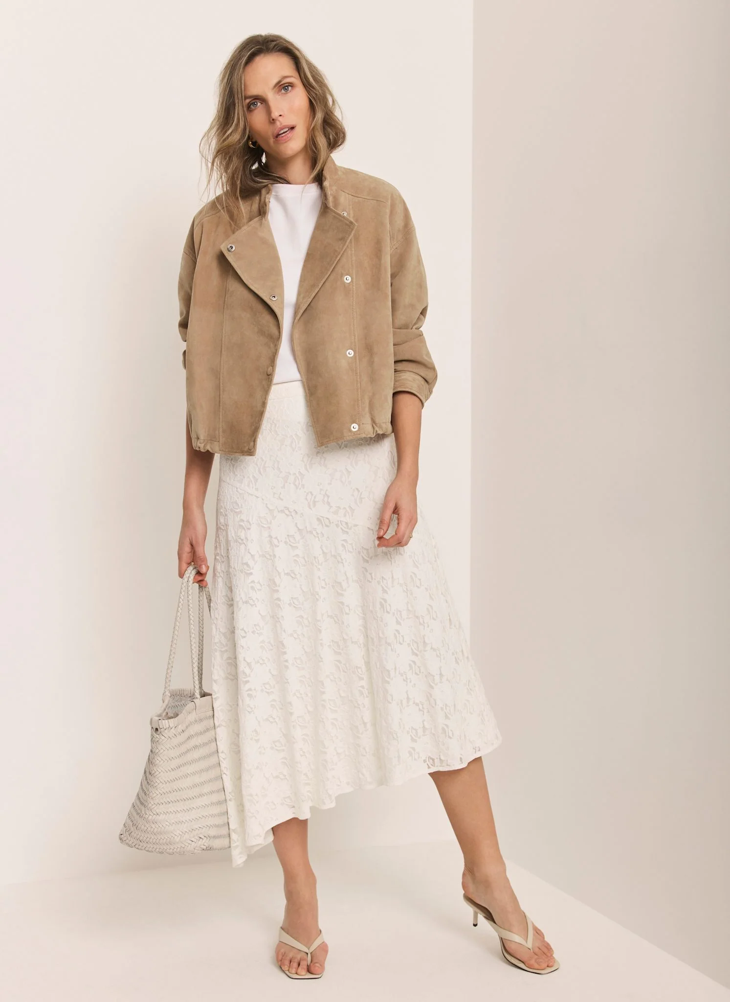 Cream Lace Asymmetric Skirt
